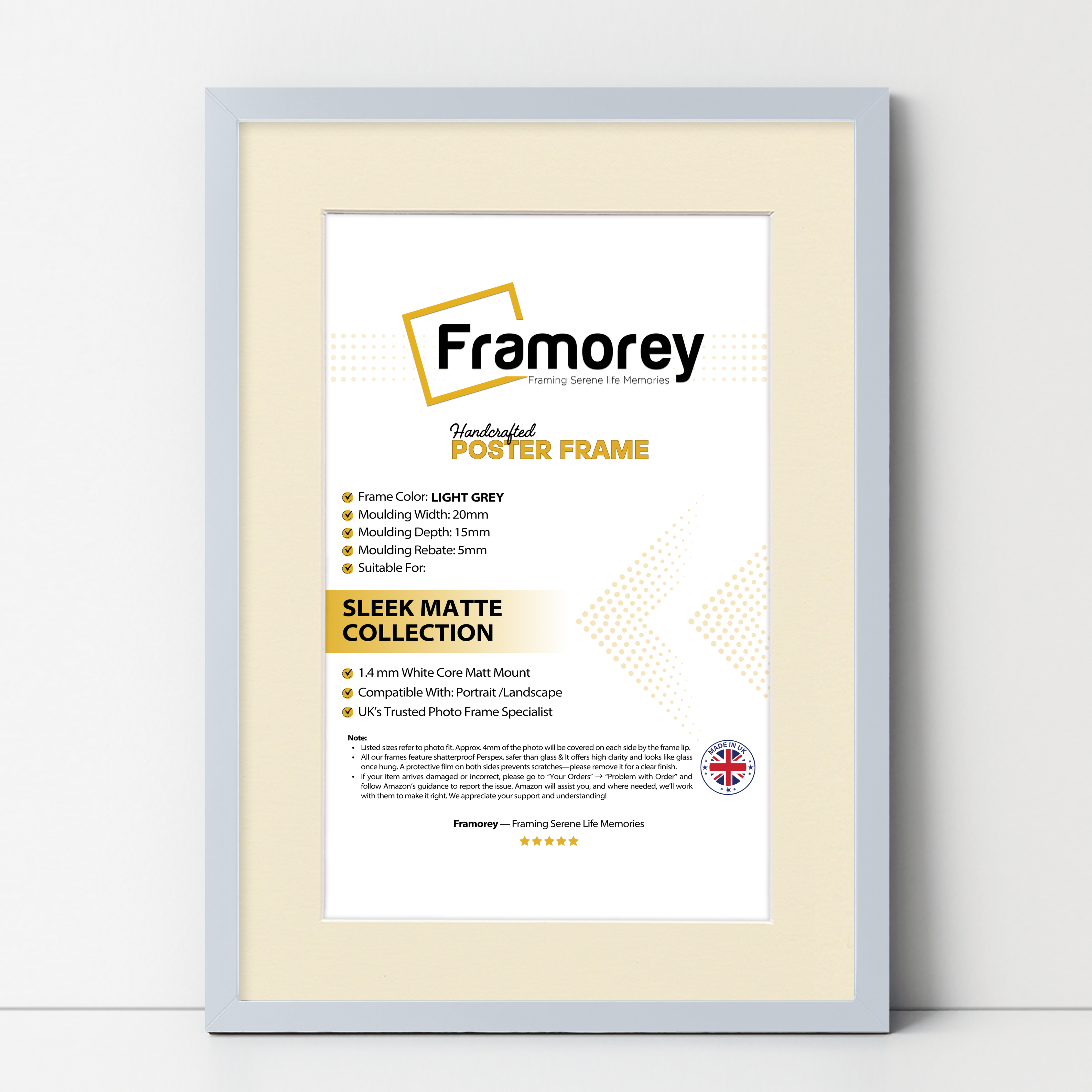 Thin Matt Light Grey Picture Frame With Ivory Mount