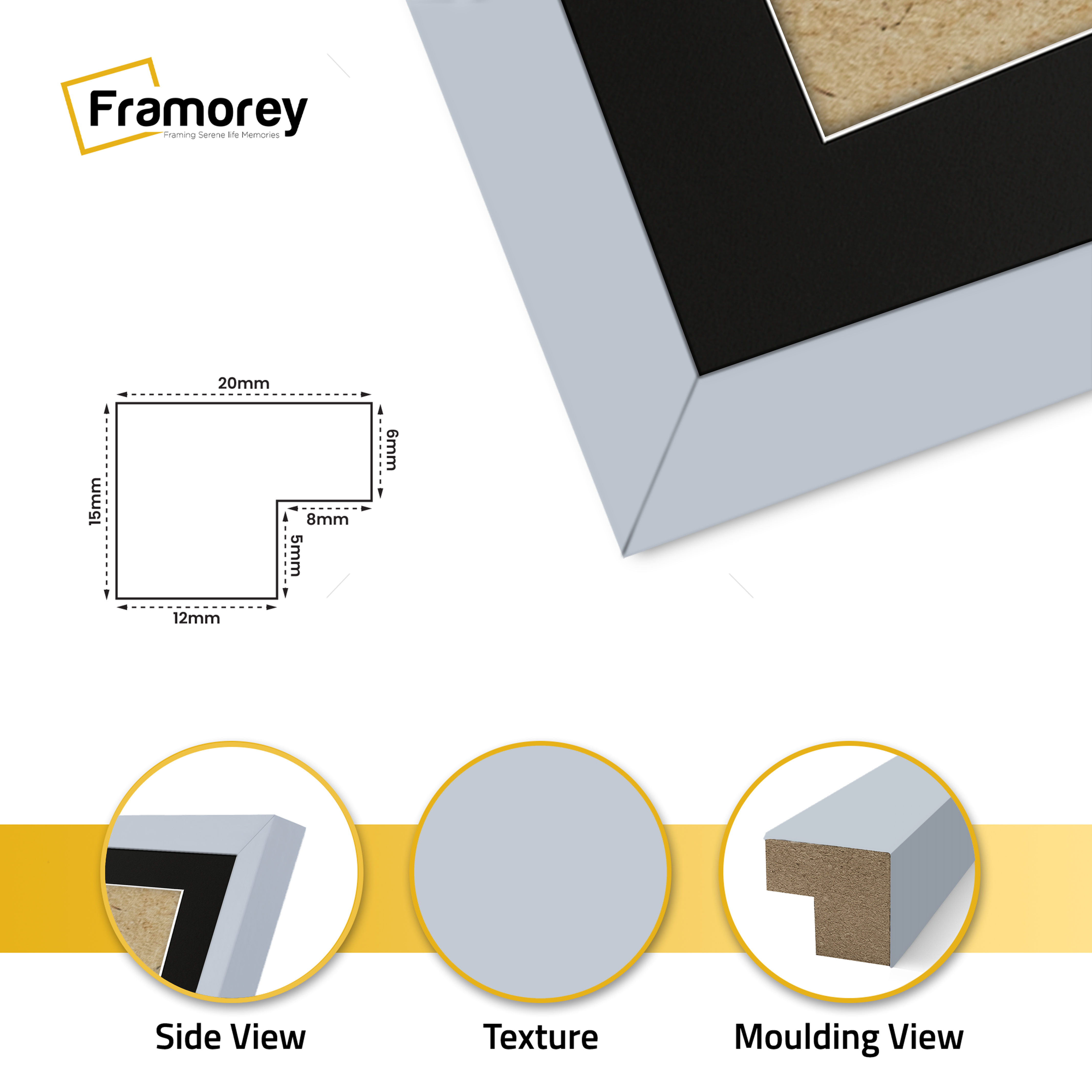 Thin Matt Light Grey Picture Frames with Black Mount