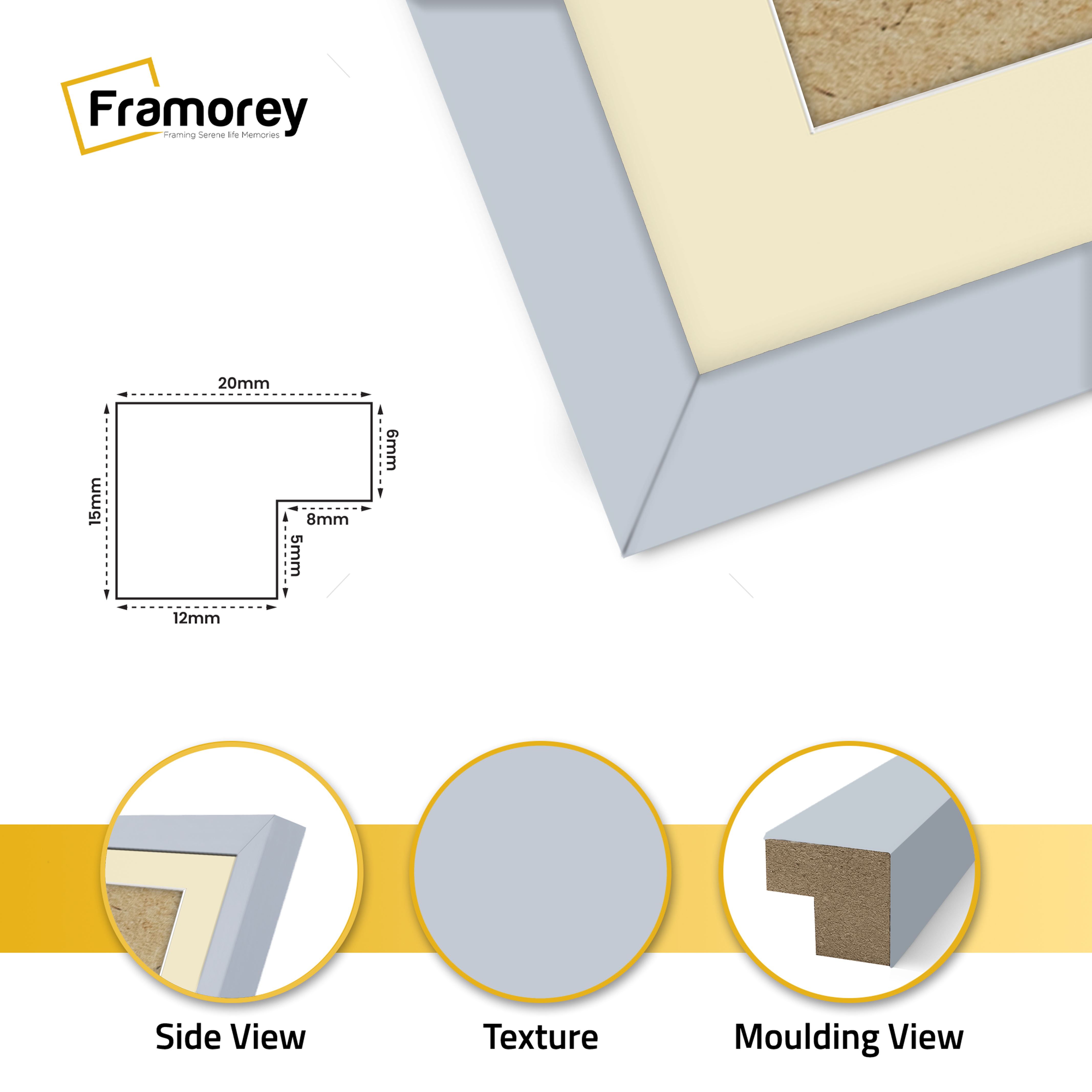 Thin Matt Light Grey Picture Frame With Ivory Mount