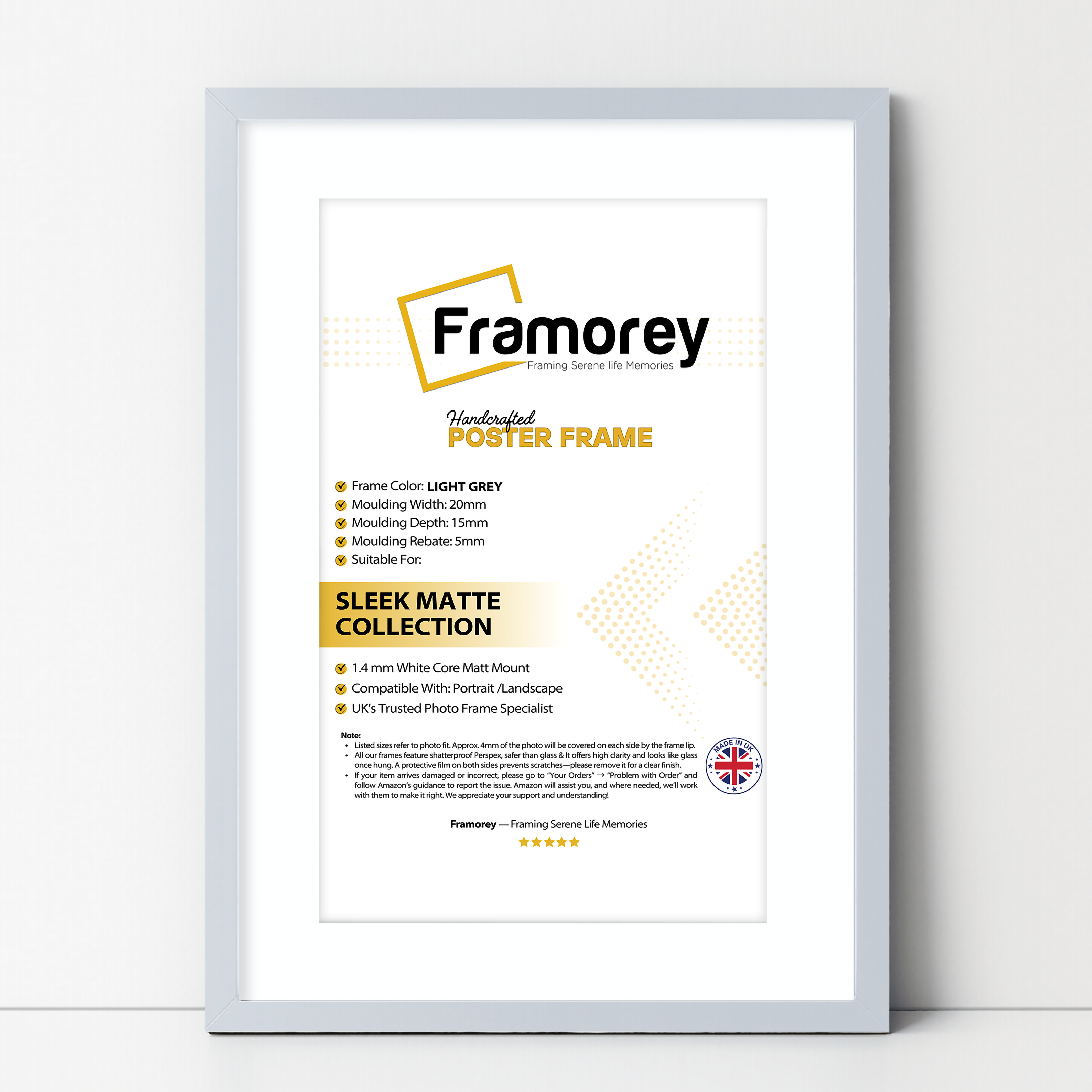 Thin Matt Light Grey Picture Frames with White Mount