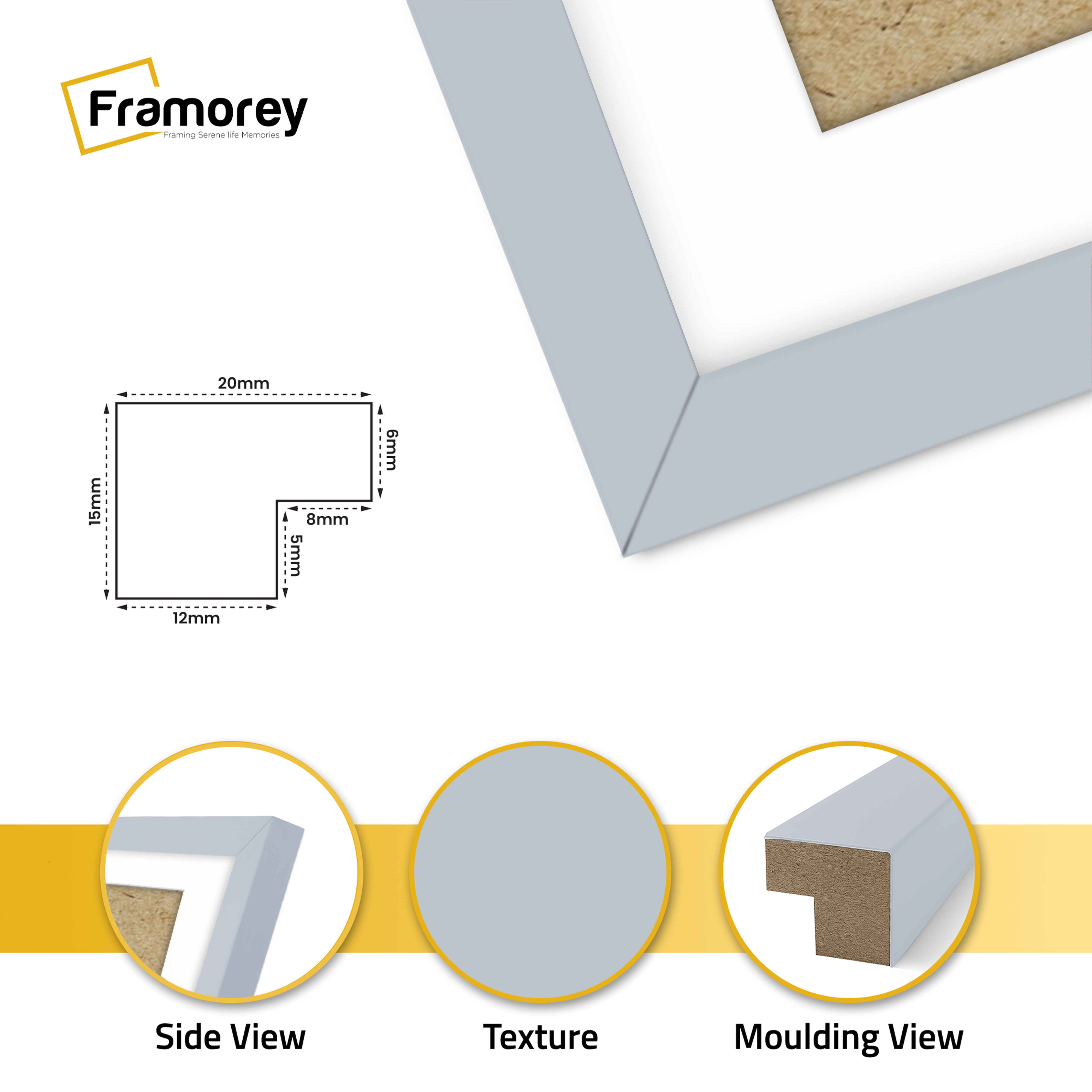 Thin Matt Light Grey Picture Frames with White Mount