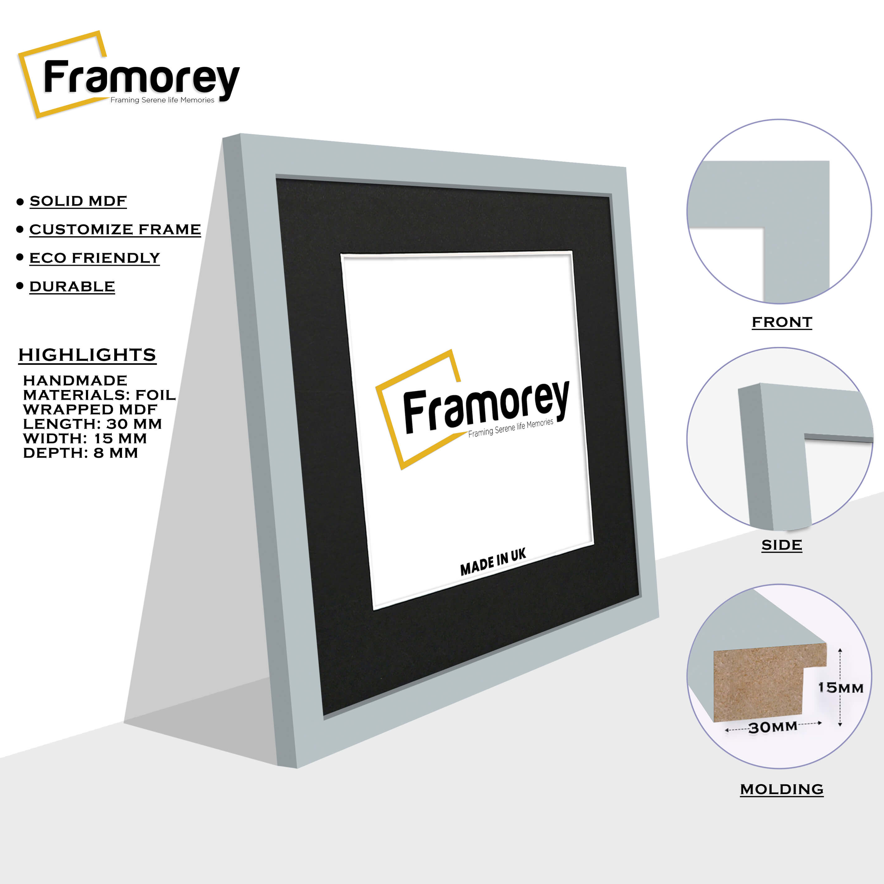 Square Size Light Grey Picture Frame With Black Mount