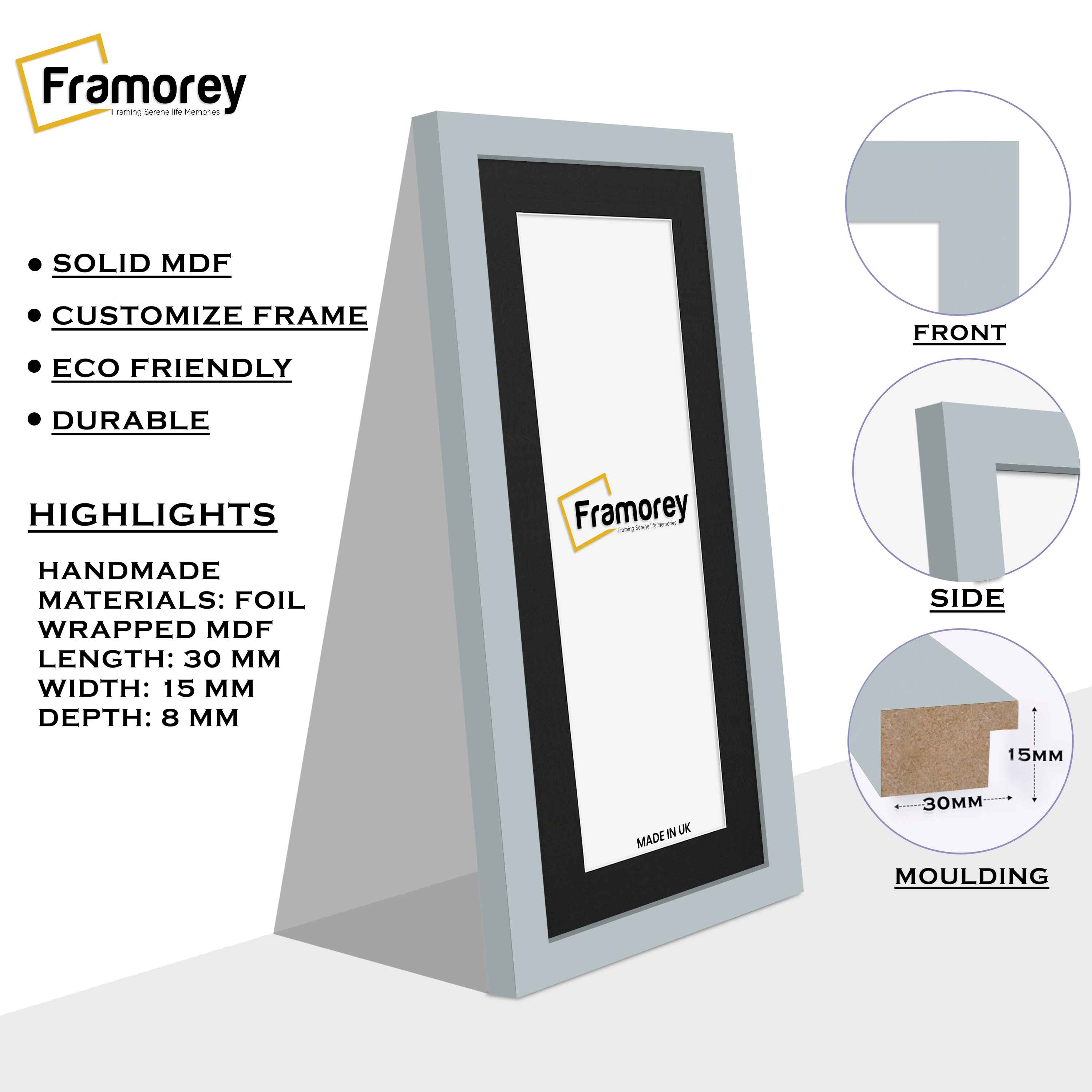 Panoramic Light Grey Picture Frame With Black Mount Wall Décor Frame