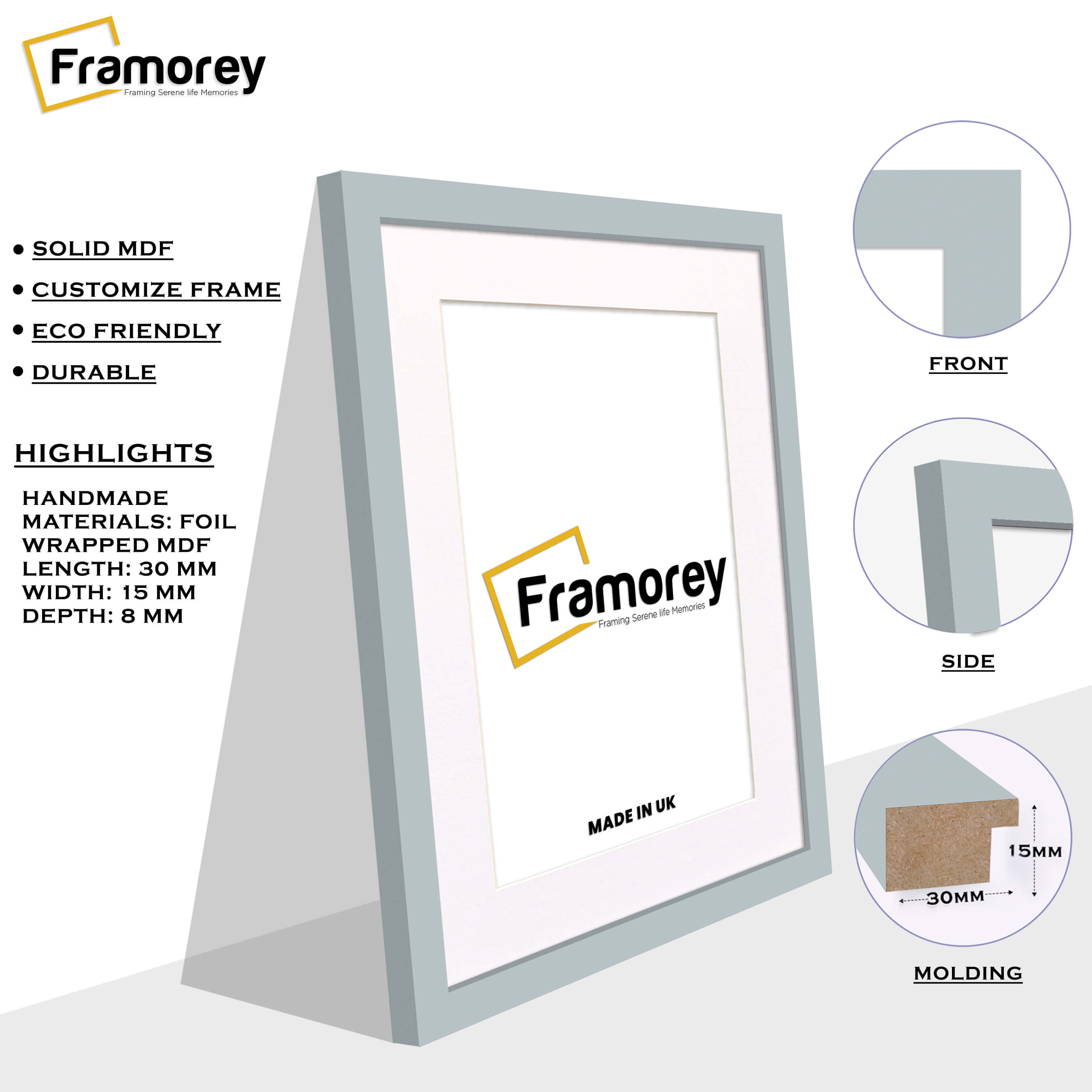 Light Grey Picture Frame With White Mount