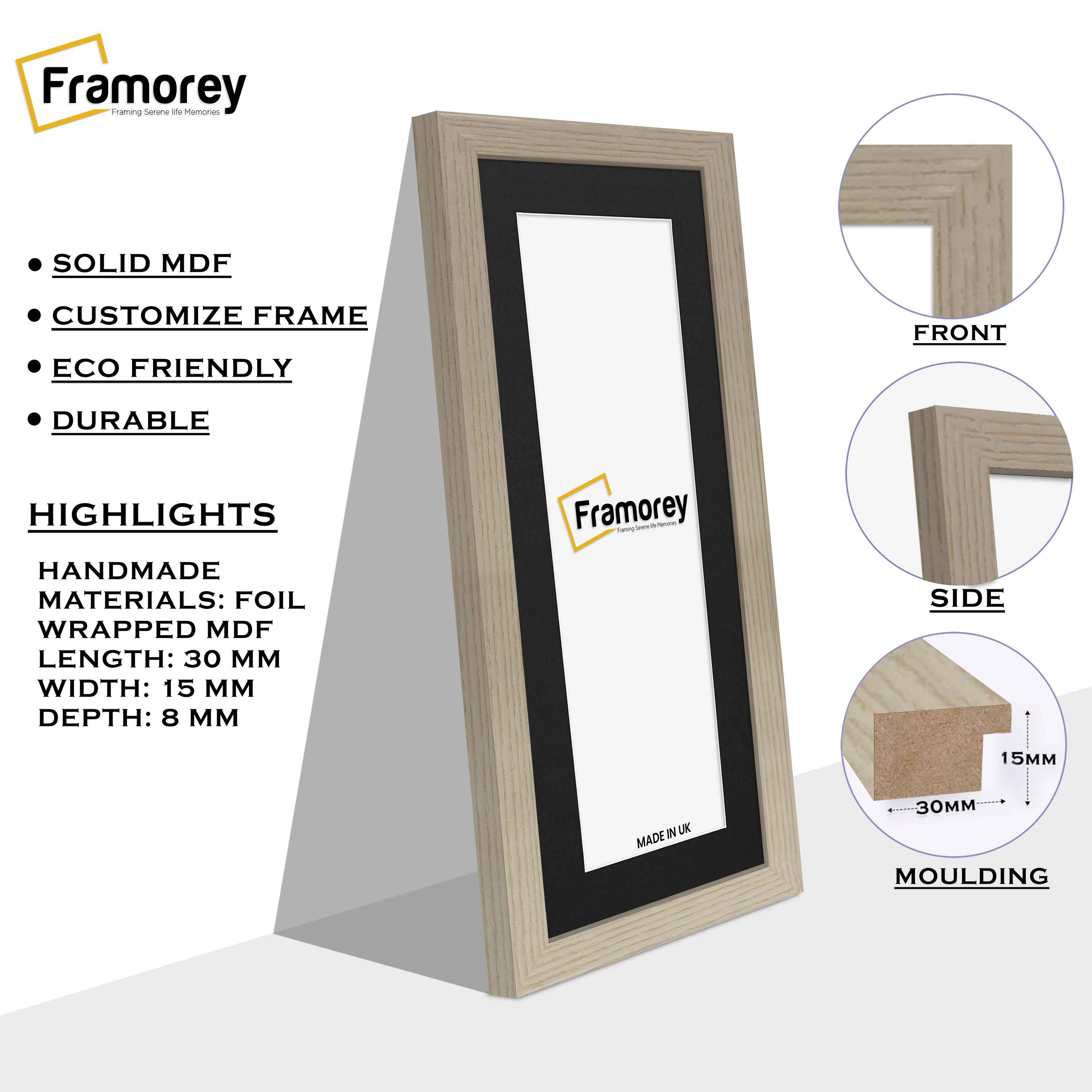 Panoramic Light Oak Picture Frame With Black Mount Wall Décor Frame