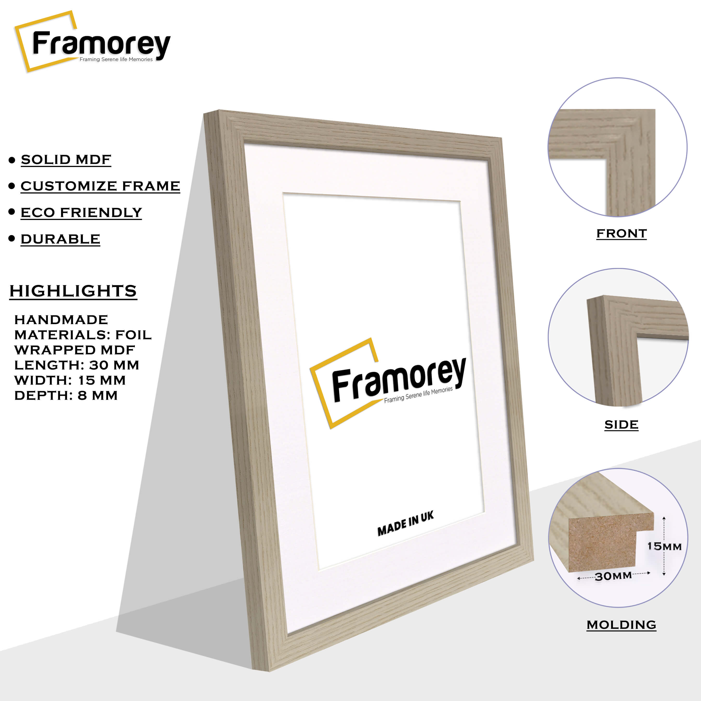 Light Oak Picture Frame With White Mount