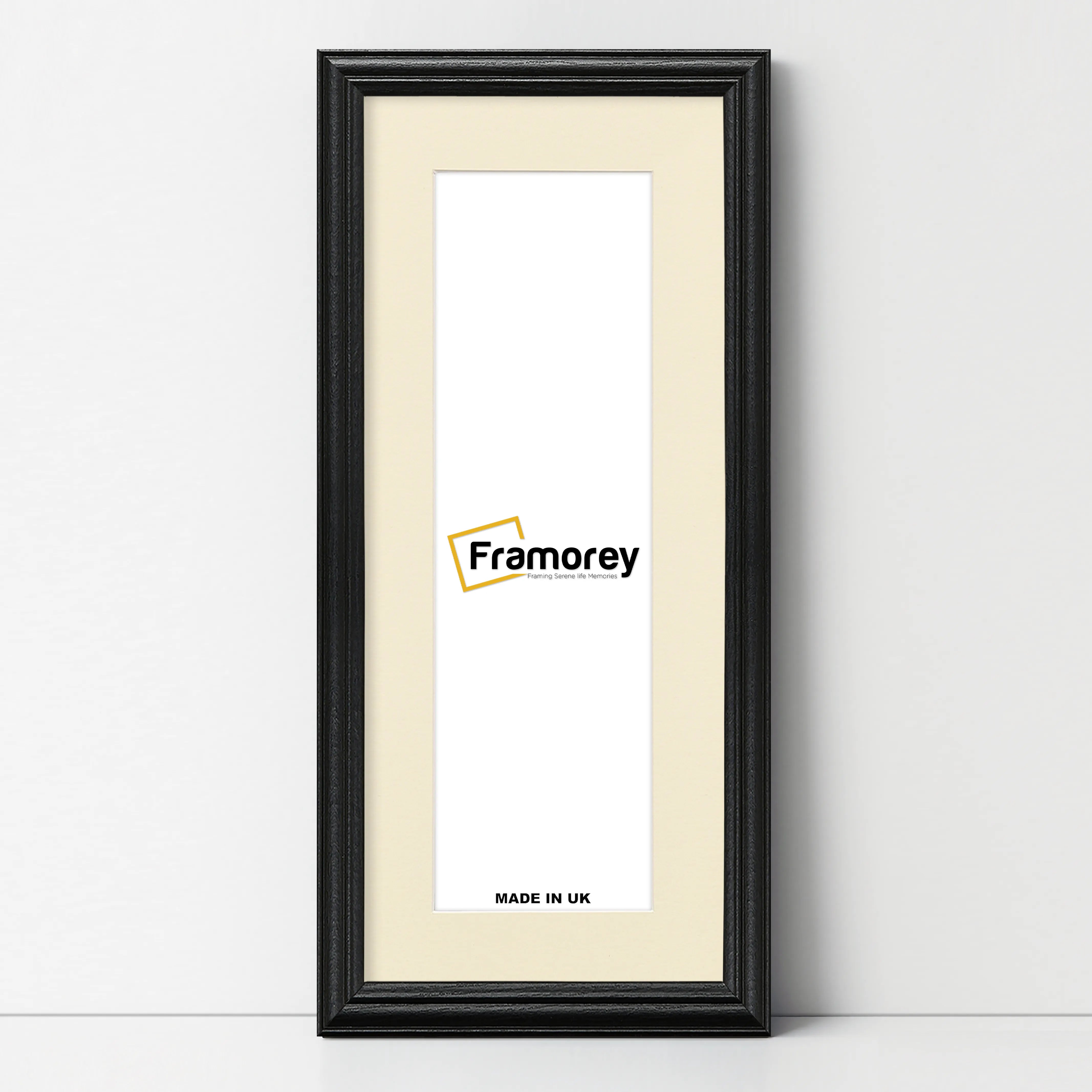 Antique Style Panoramic Size Black Picture Frame with Ivory Mount