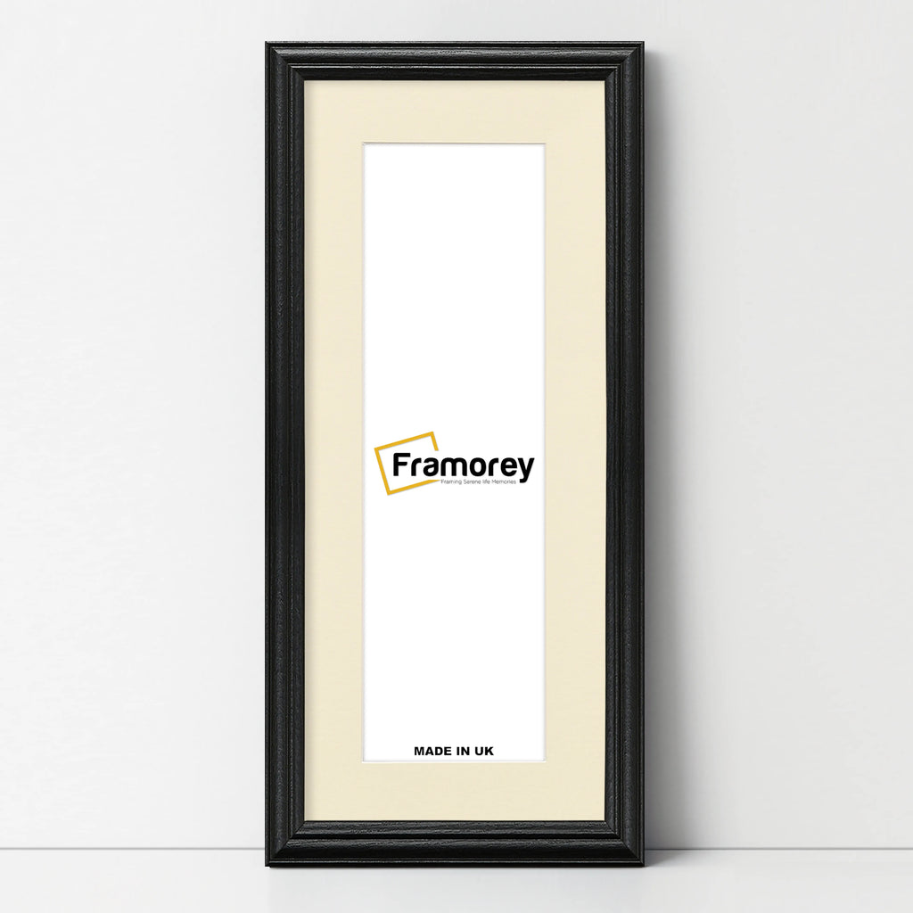 Antique Style Panoramic Size Black Picture Frame with Ivory Mount