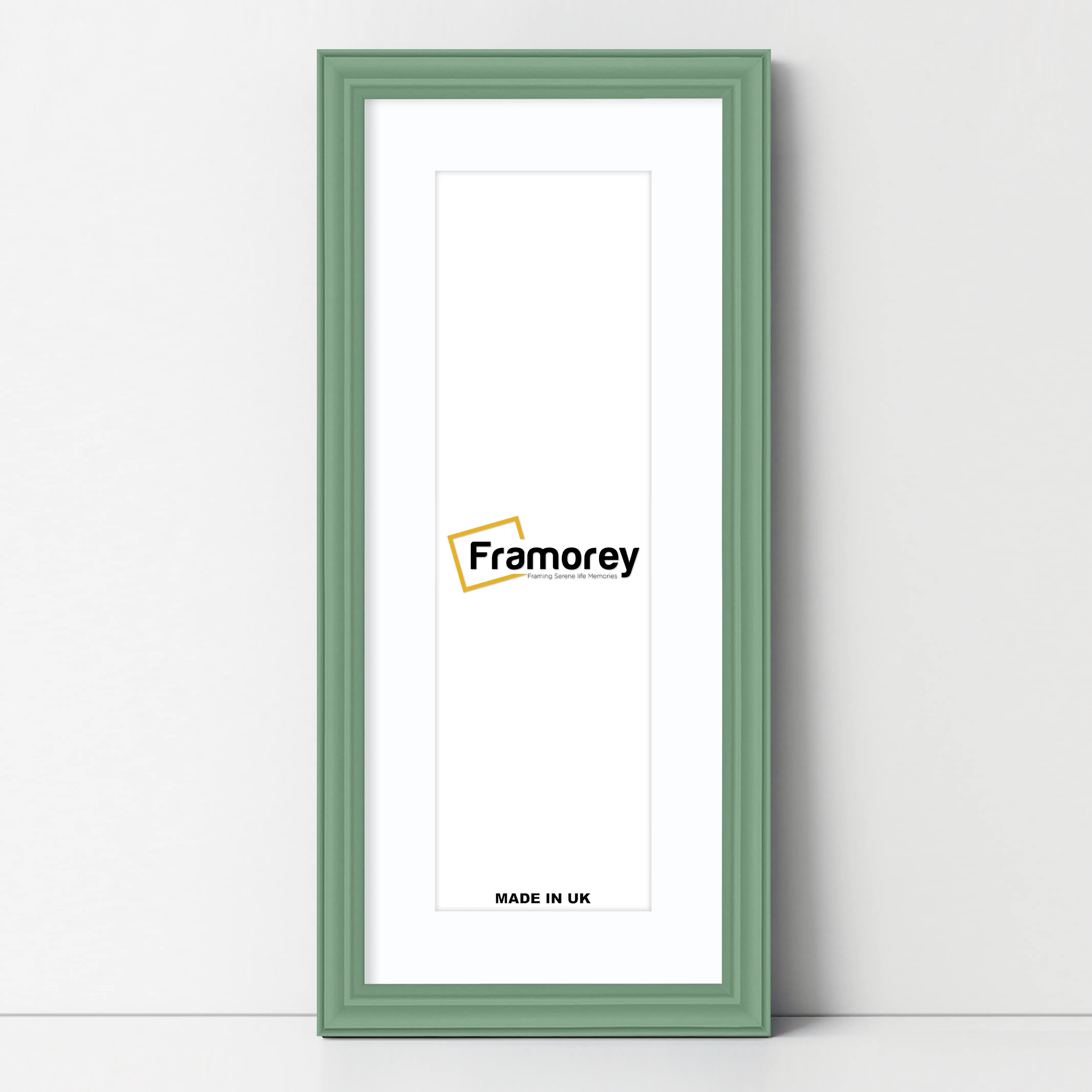 Antique Style Panoramic Green Picture Frame Wall Art With White Mount