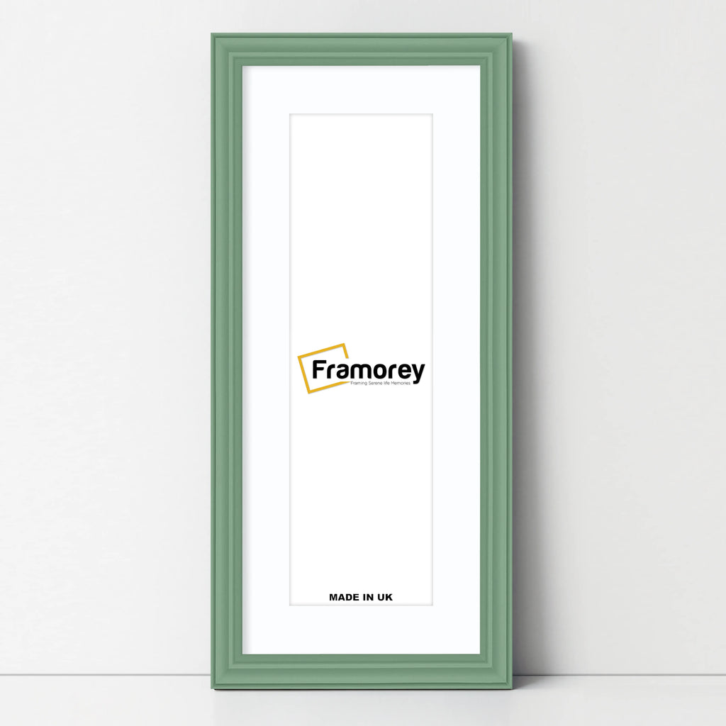 Antique Style Panoramic Green Picture Frame Wall Art With White Mount