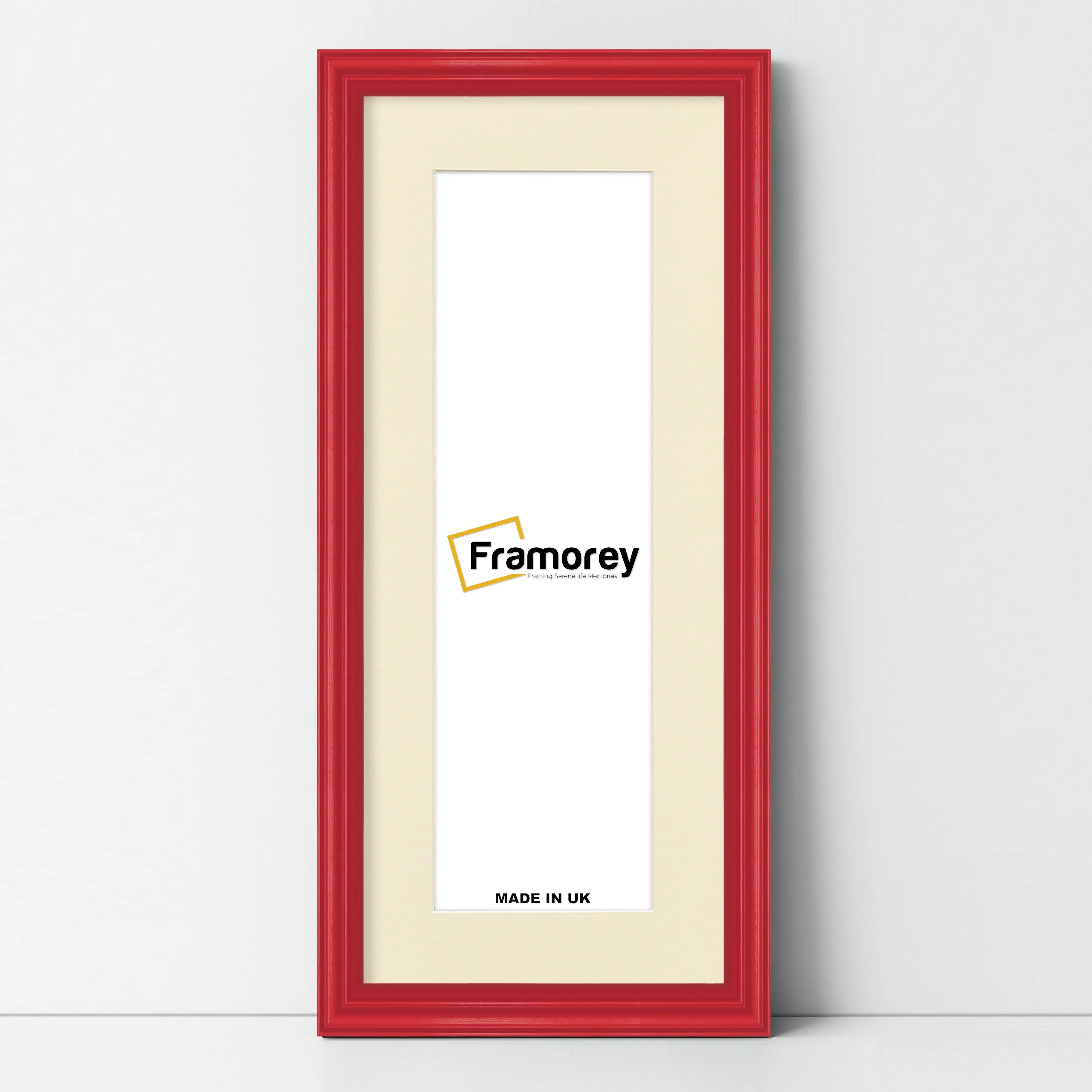 Antique Style Panoramic  Size Red Picture Frame with Ivory Mount