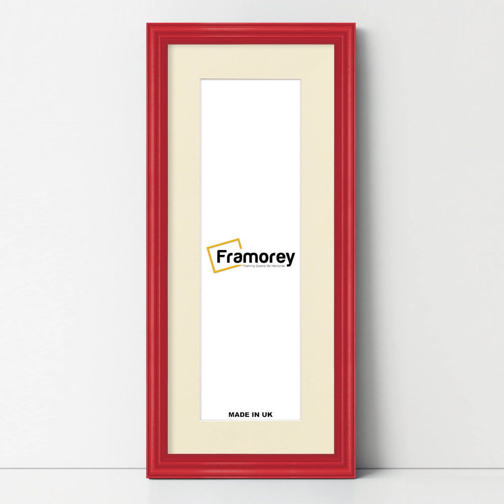Antique Style Panoramic  Size Red Picture Frame with Ivory Mount