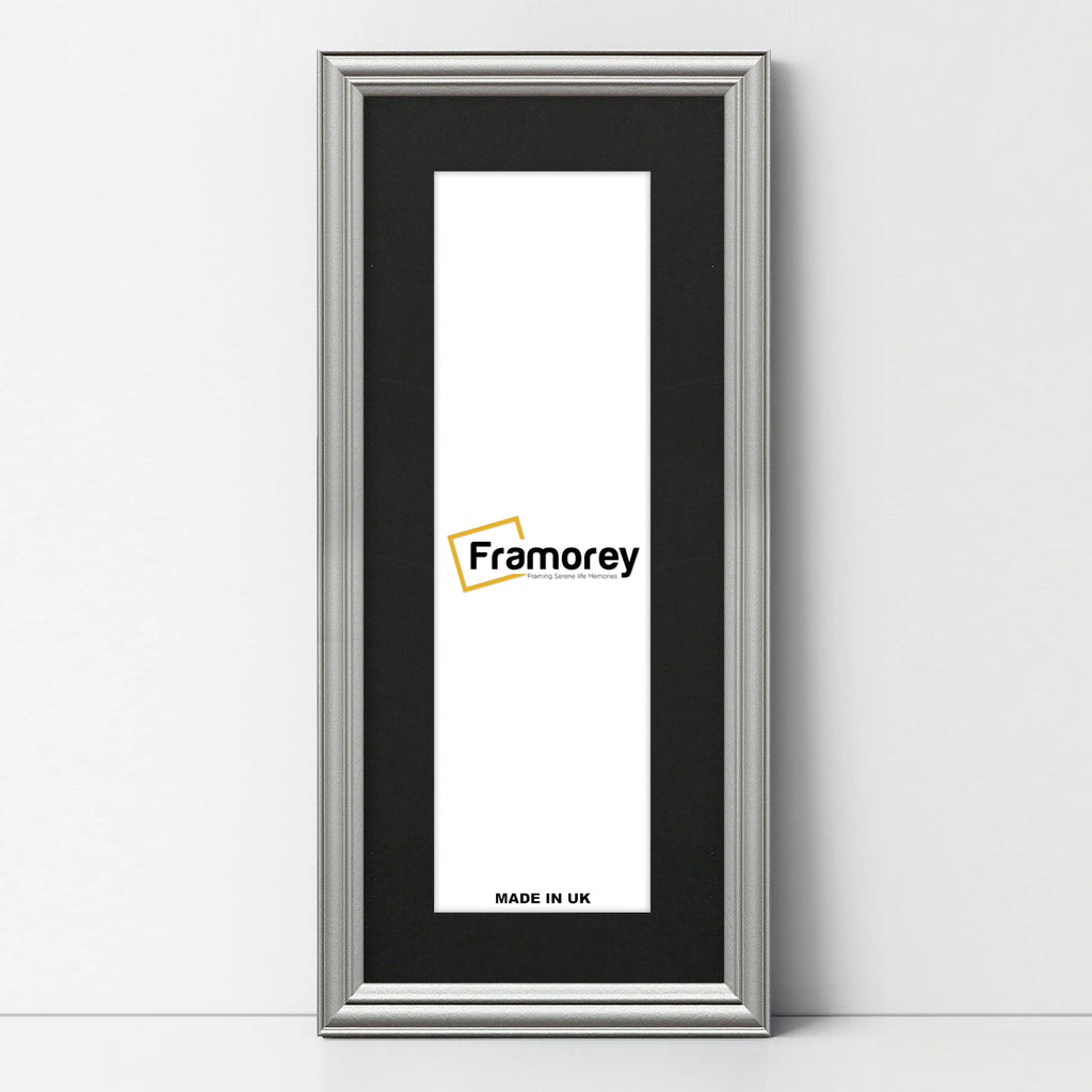 Antique Style Panoramic Silver Picture Frame Wall Art With Black Mount