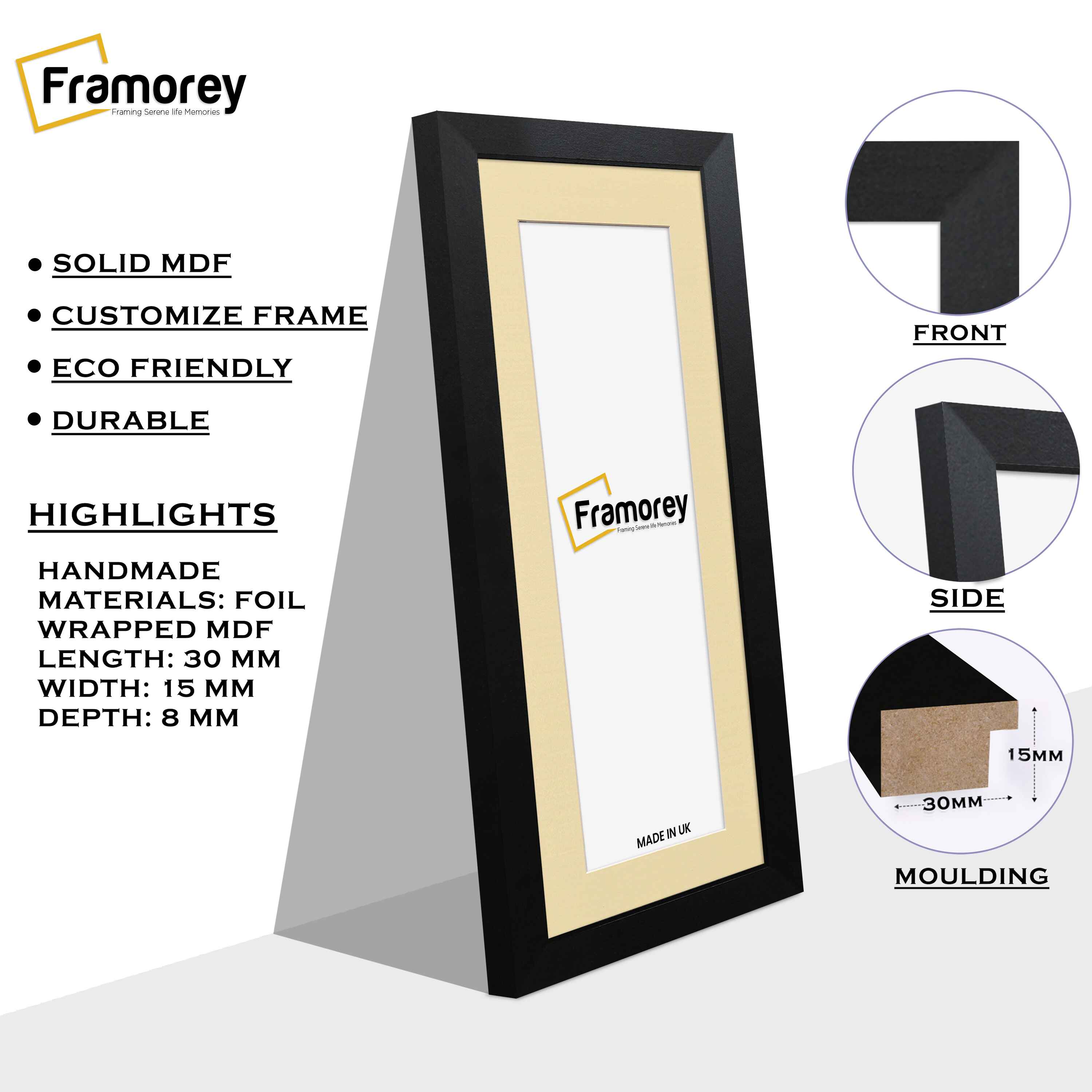 Panoramic Matt Black Picture Frame With Ivory Mount Wall Décor Frame
