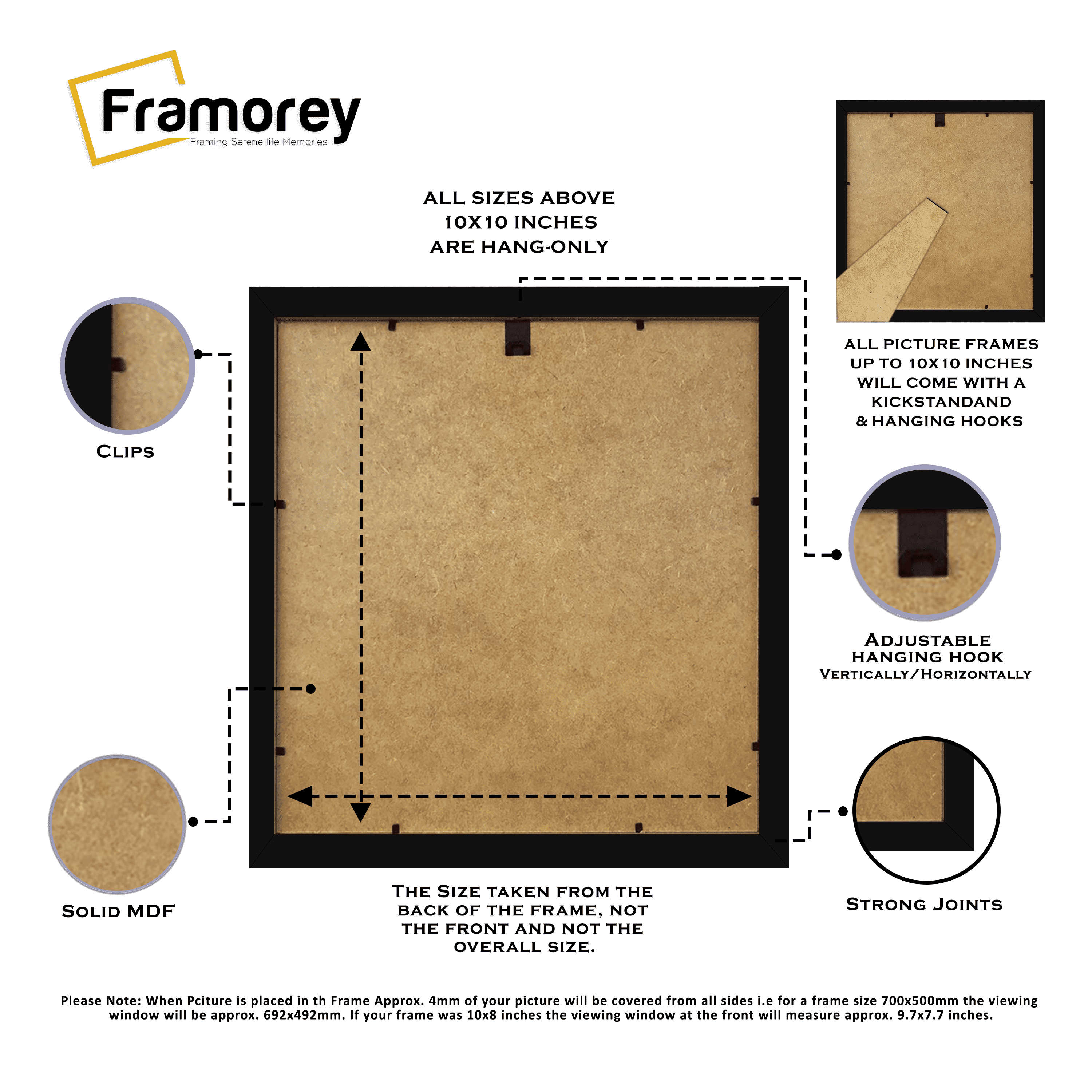 Black Picture Frames with Thin Matt, Square Size, White Mount