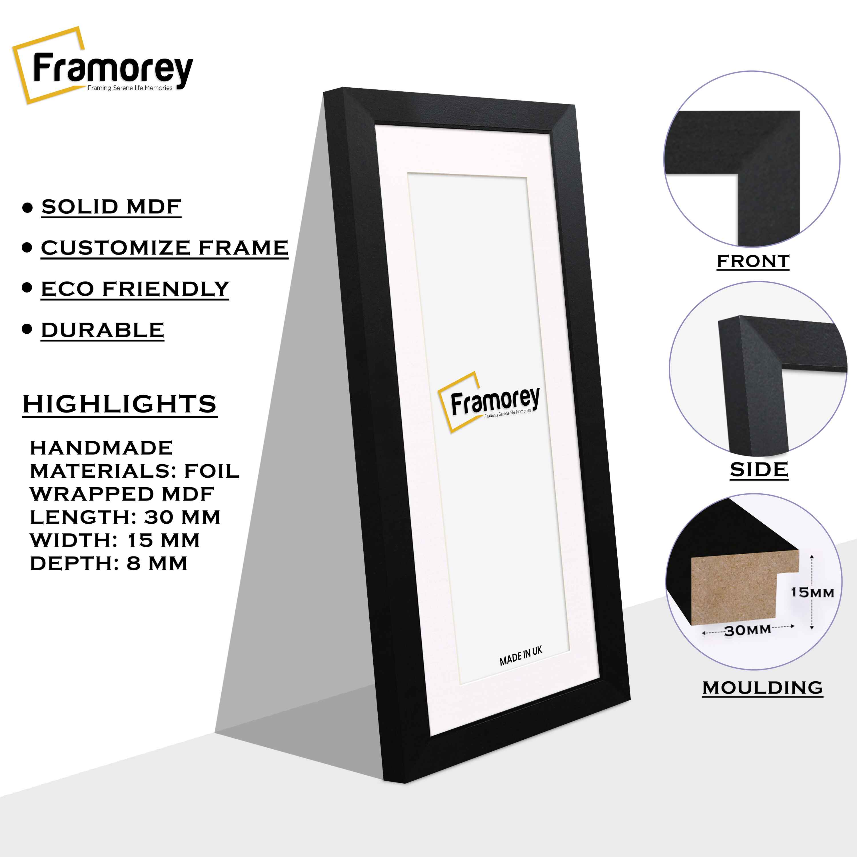 Panoramic Matt Black Picture Frame With White Mount Wall Décor Frame