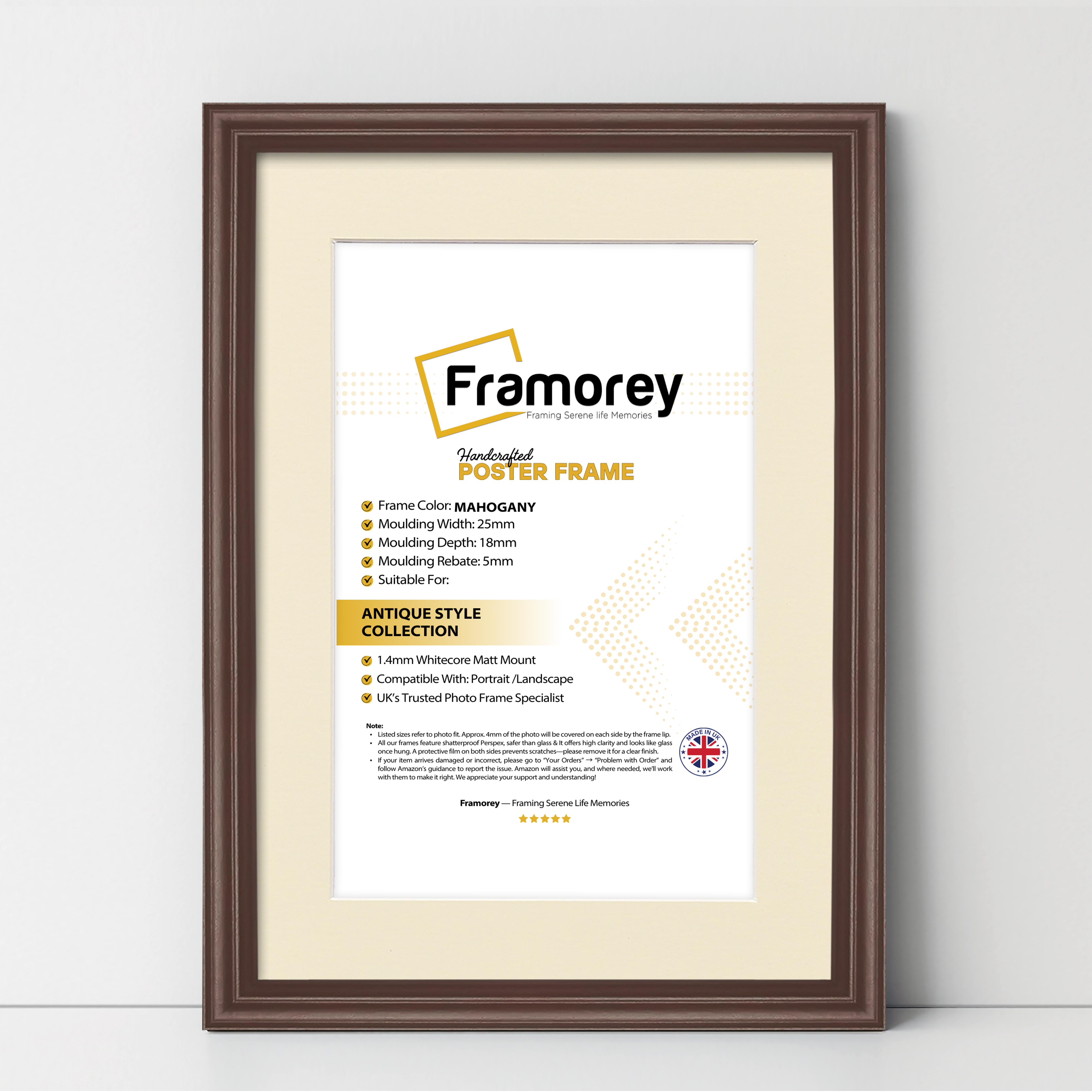 Antique Style Mahogany Picture Frame Wall Art Photo Frame With Ivory Mount