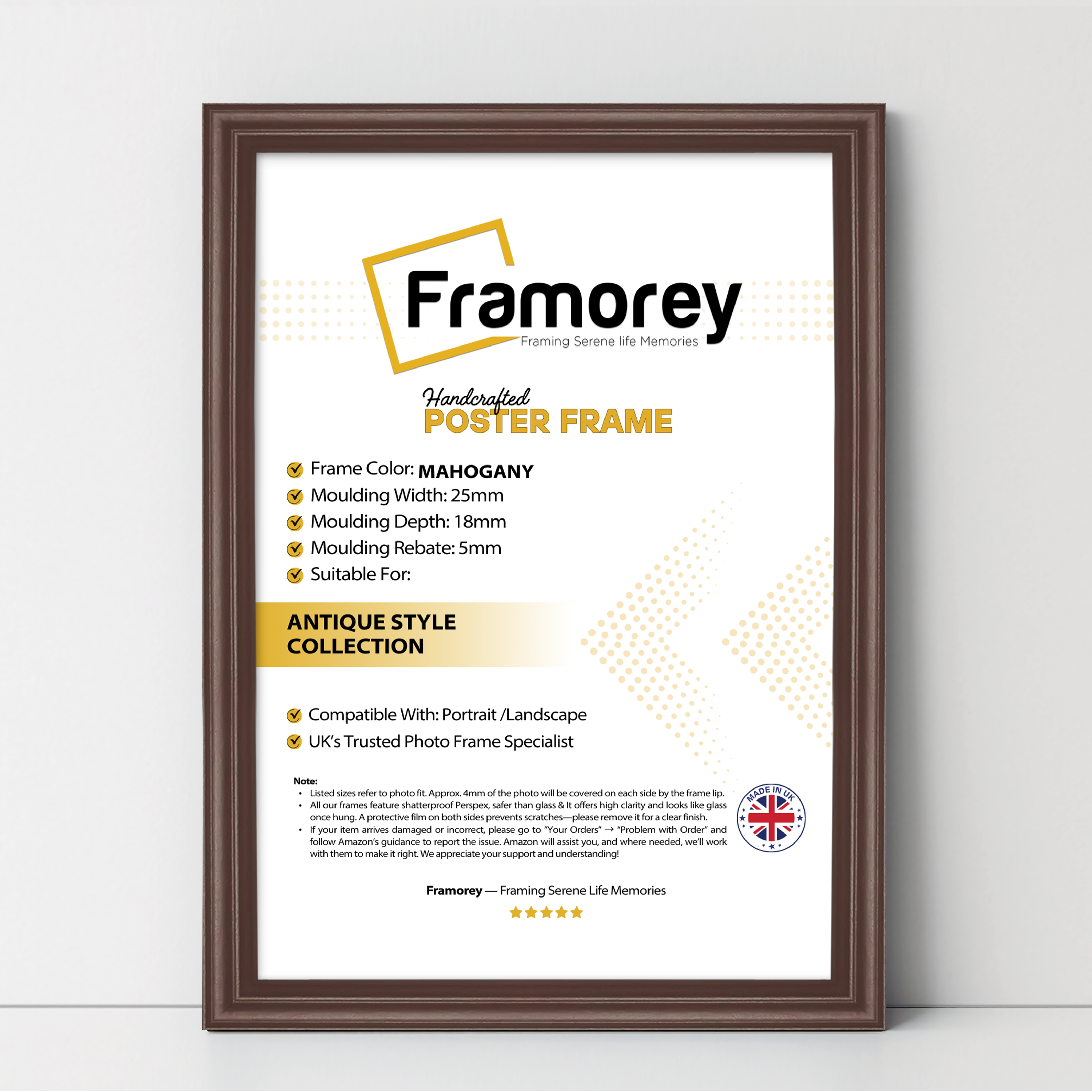 Antique Style Mahogany Picture Frame Wall Art Photo Frame