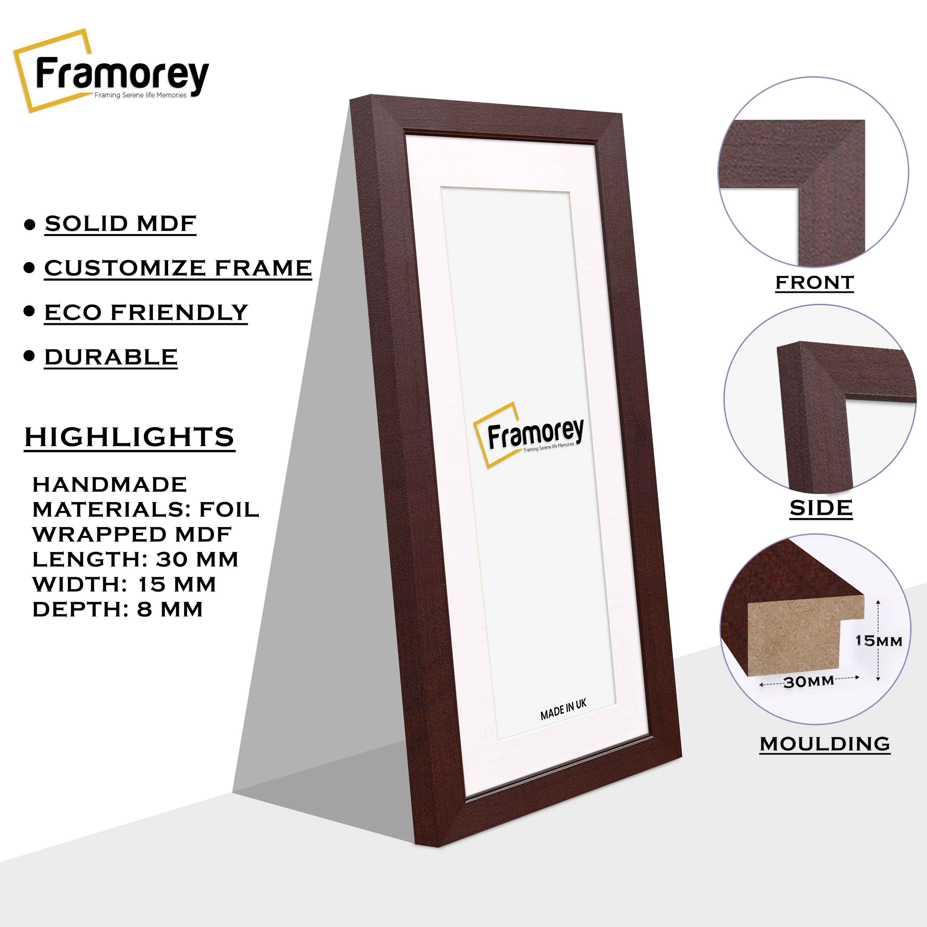 Panoramic Mahogany Picture Frame With White Mount Wall Décor Frame