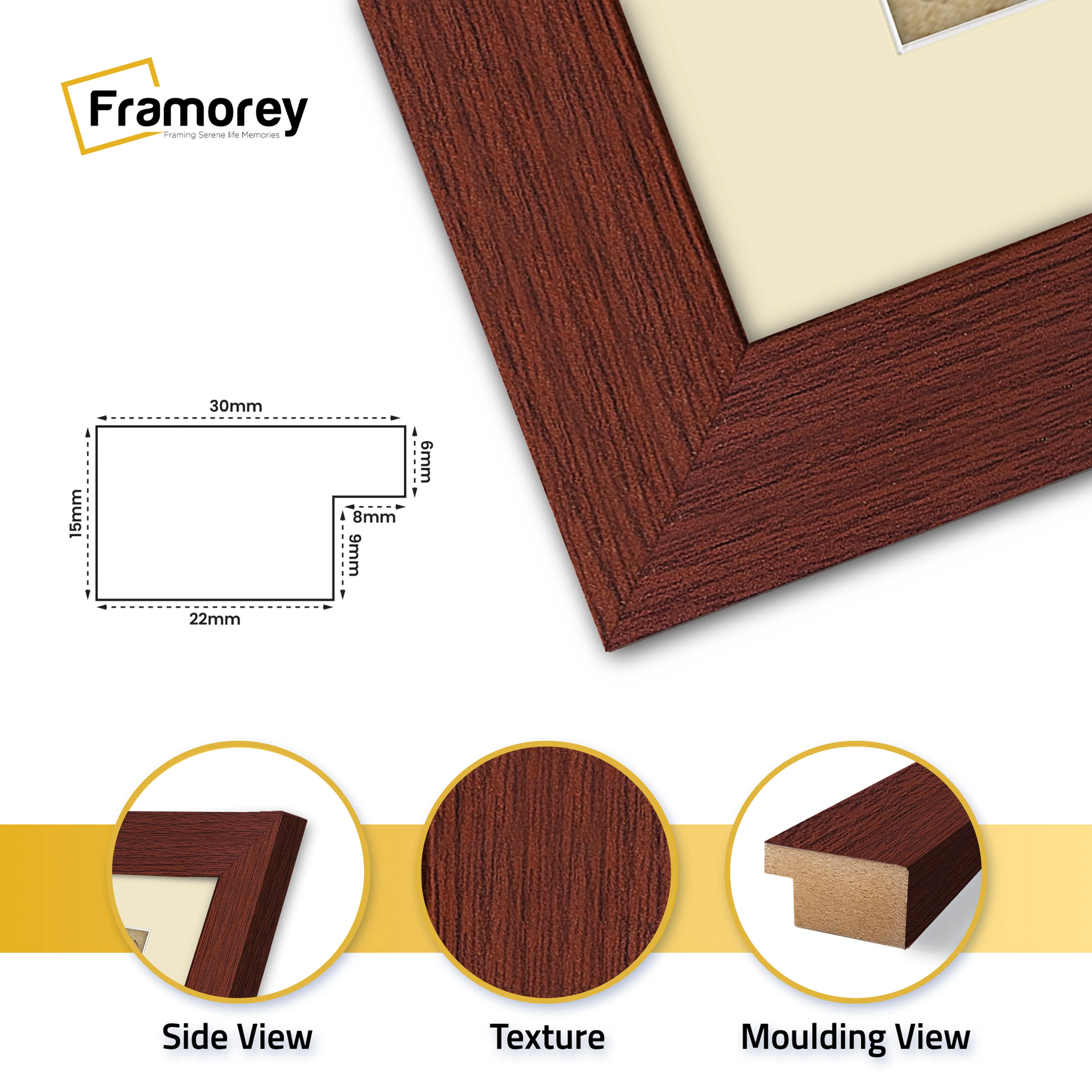 Square Size Mahogany Picture Frame With Ivory Mount