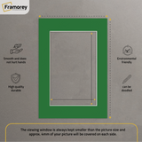 Green Bevel Cut Mount with some measurements and some features define in this image.