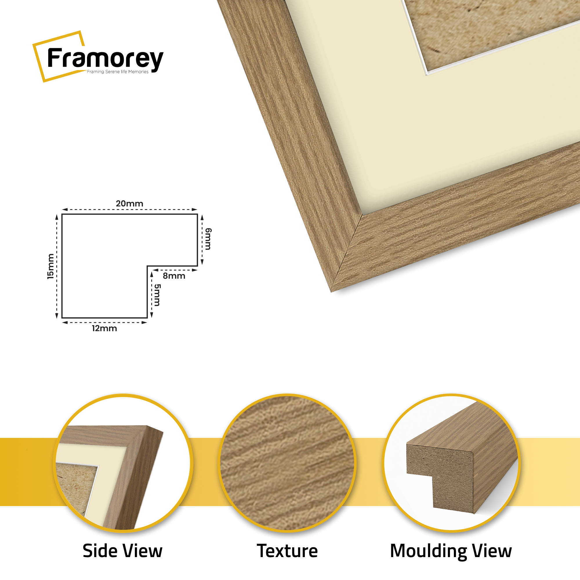 Thin Matt Oak Picture Frame With Ivory Mount