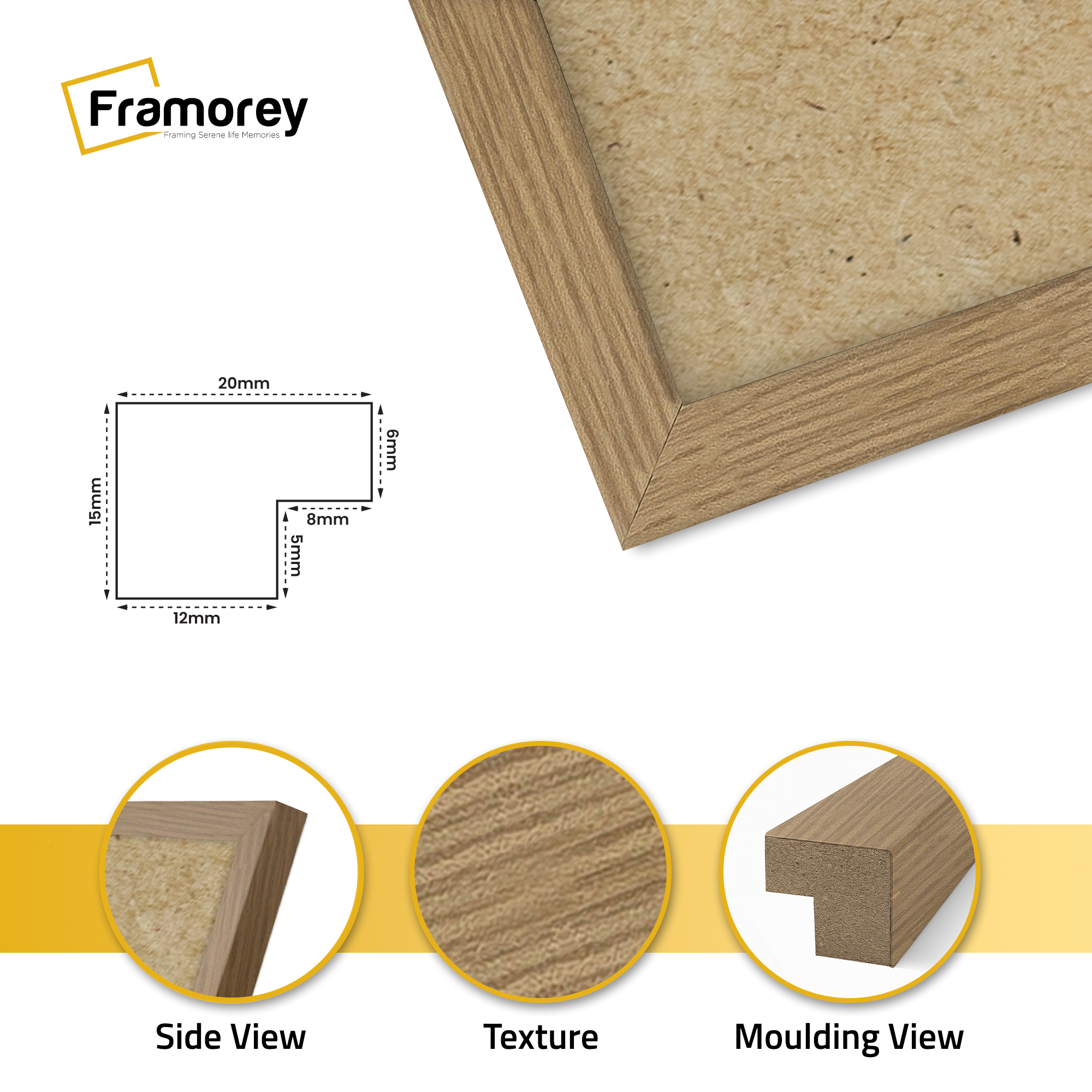 close view of oak Poster frame featuring side view, texture and molding view