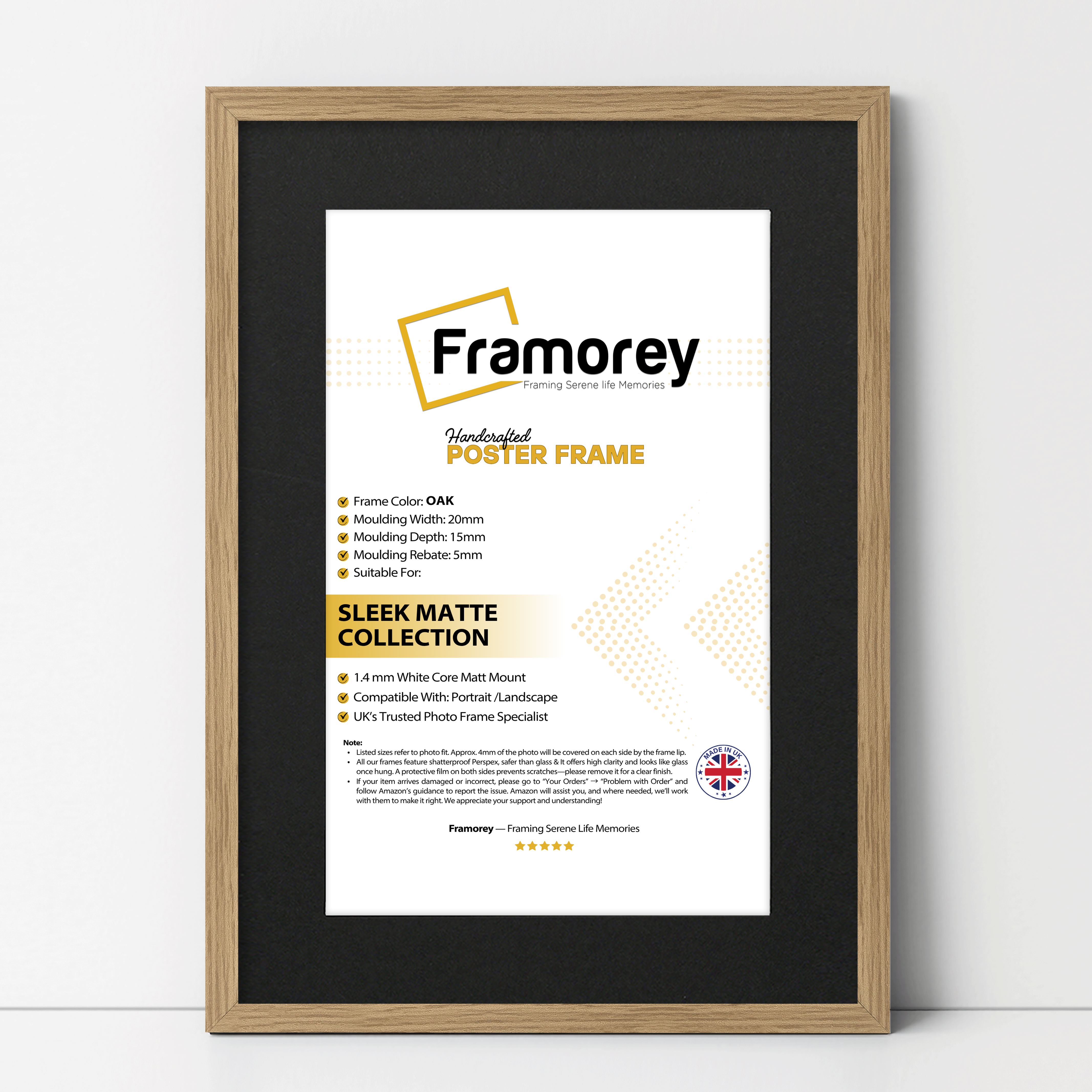 Thin Matt Oak Picture Frames with Black Mount