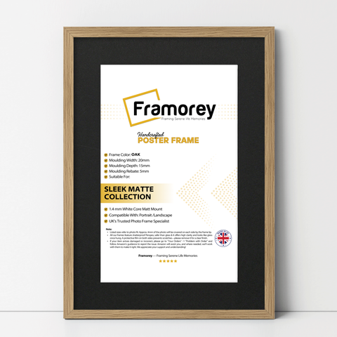 Thin Style Oak Picture Frames with Black Mount