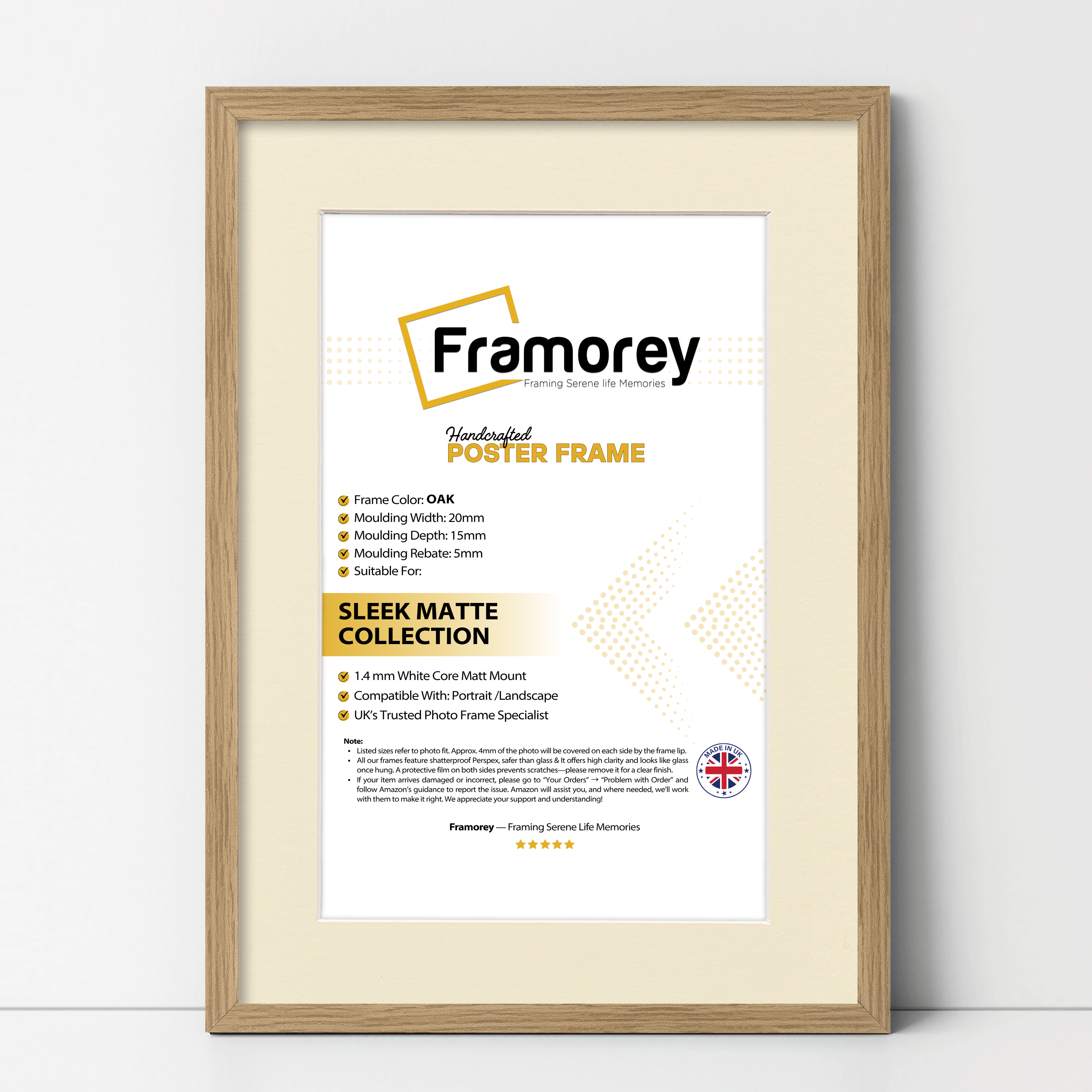 Thin Matt Oak Picture Frame With Ivory Mount