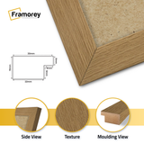 oak picture frame Close view featuring side view texture and molding view