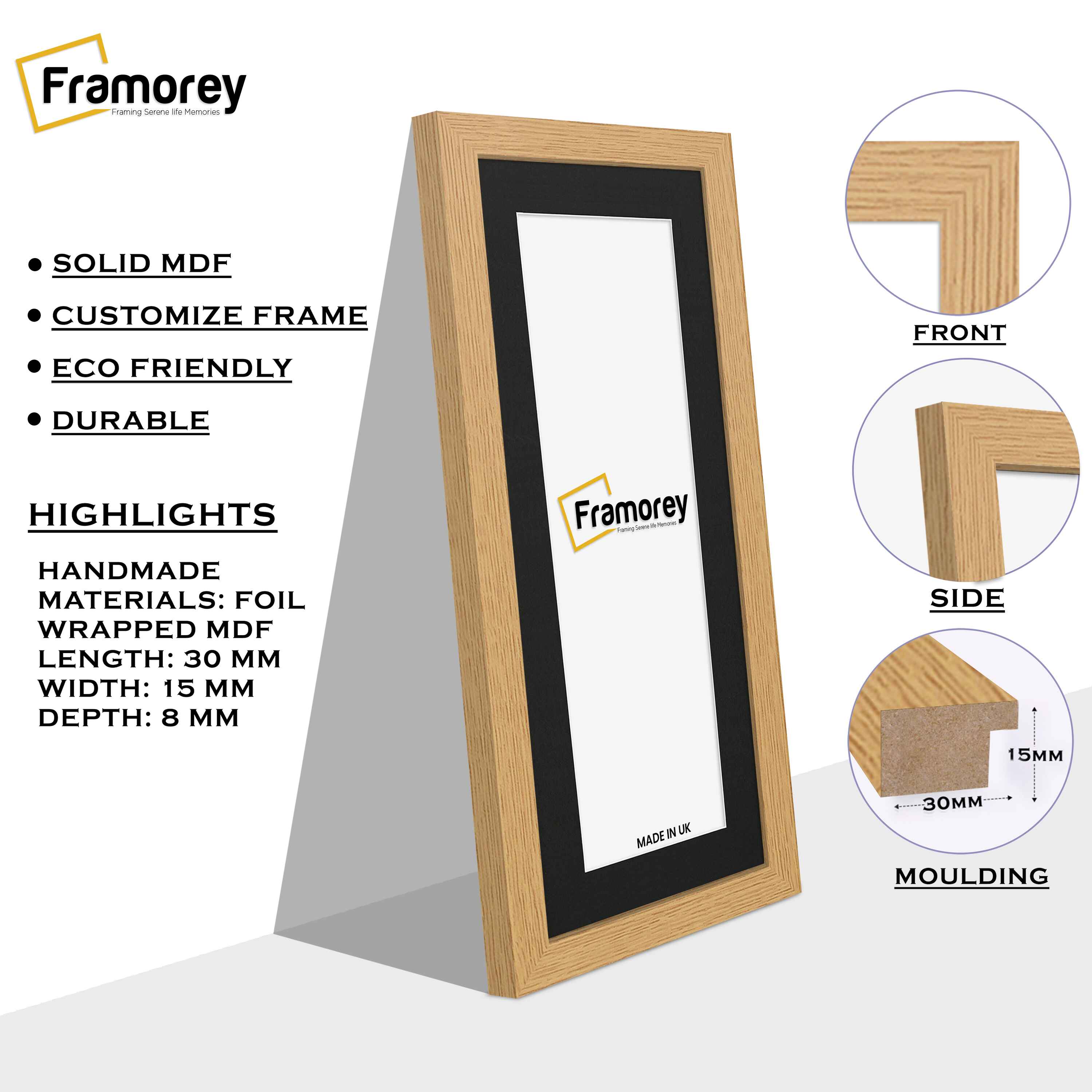 Panoramic Oak Picture Frame With Black Mount Wall Décor Frame
