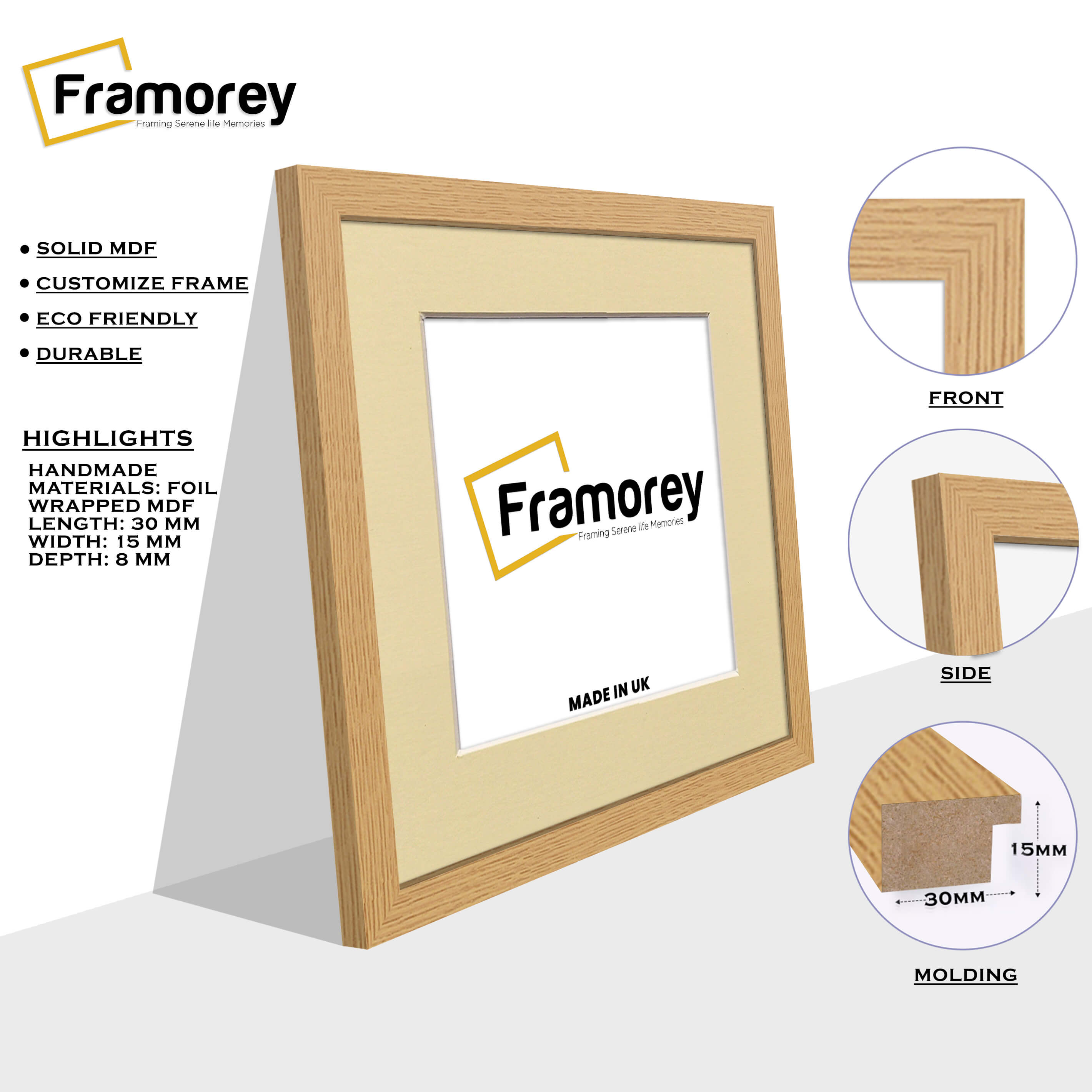 Square Size Oak Picture Frame With Ivory Mount