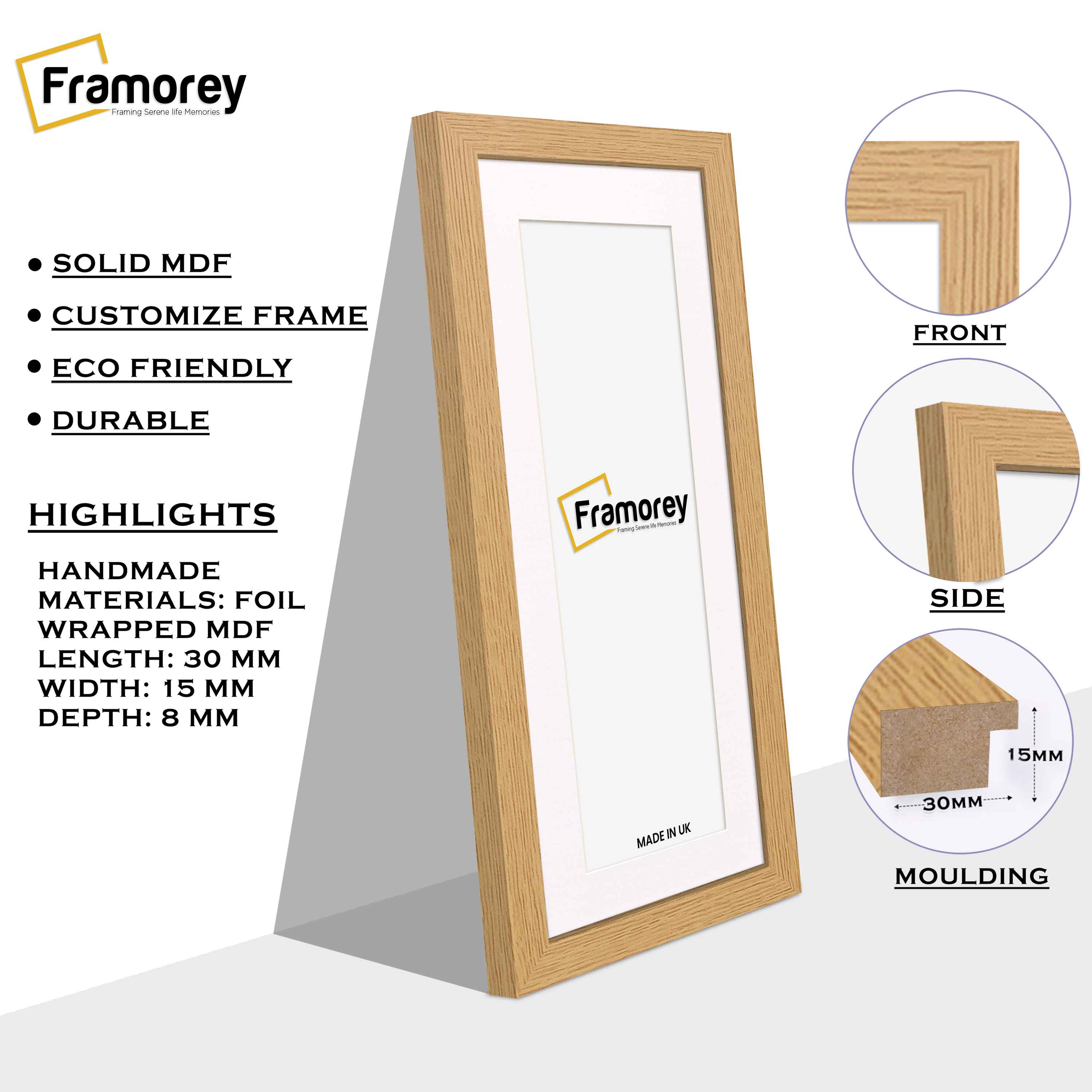 Panoramic Oak Picture Frame With White Mount Wall Décor Frame
