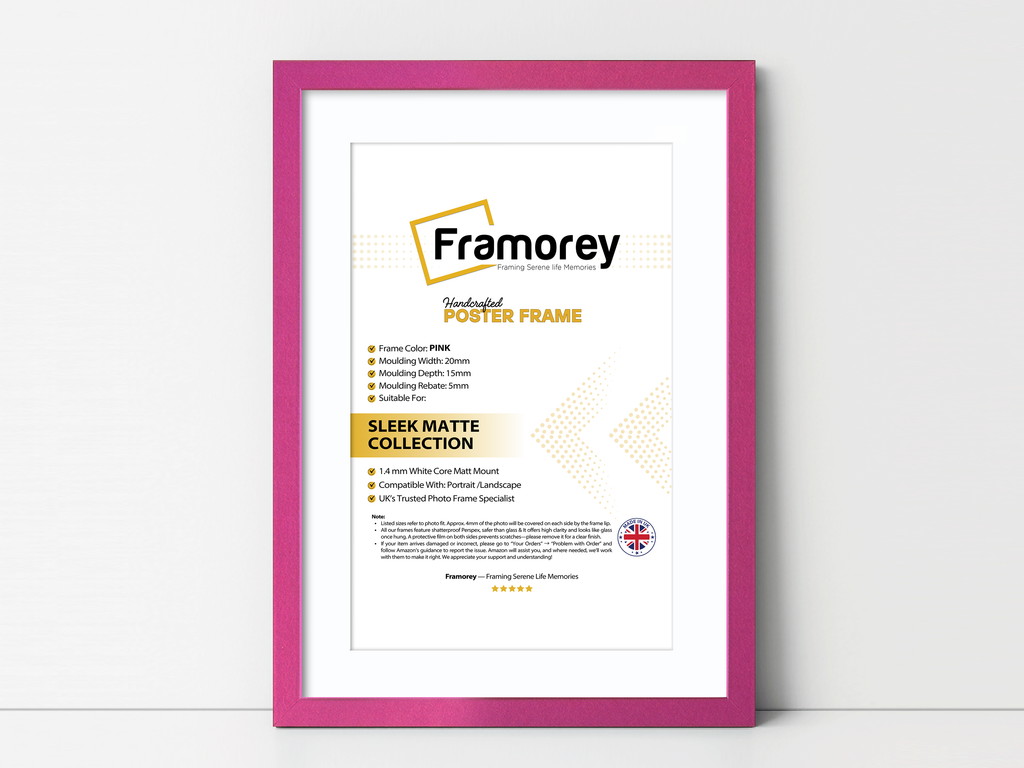 Thin Style Pink Picture Frame With White Mount