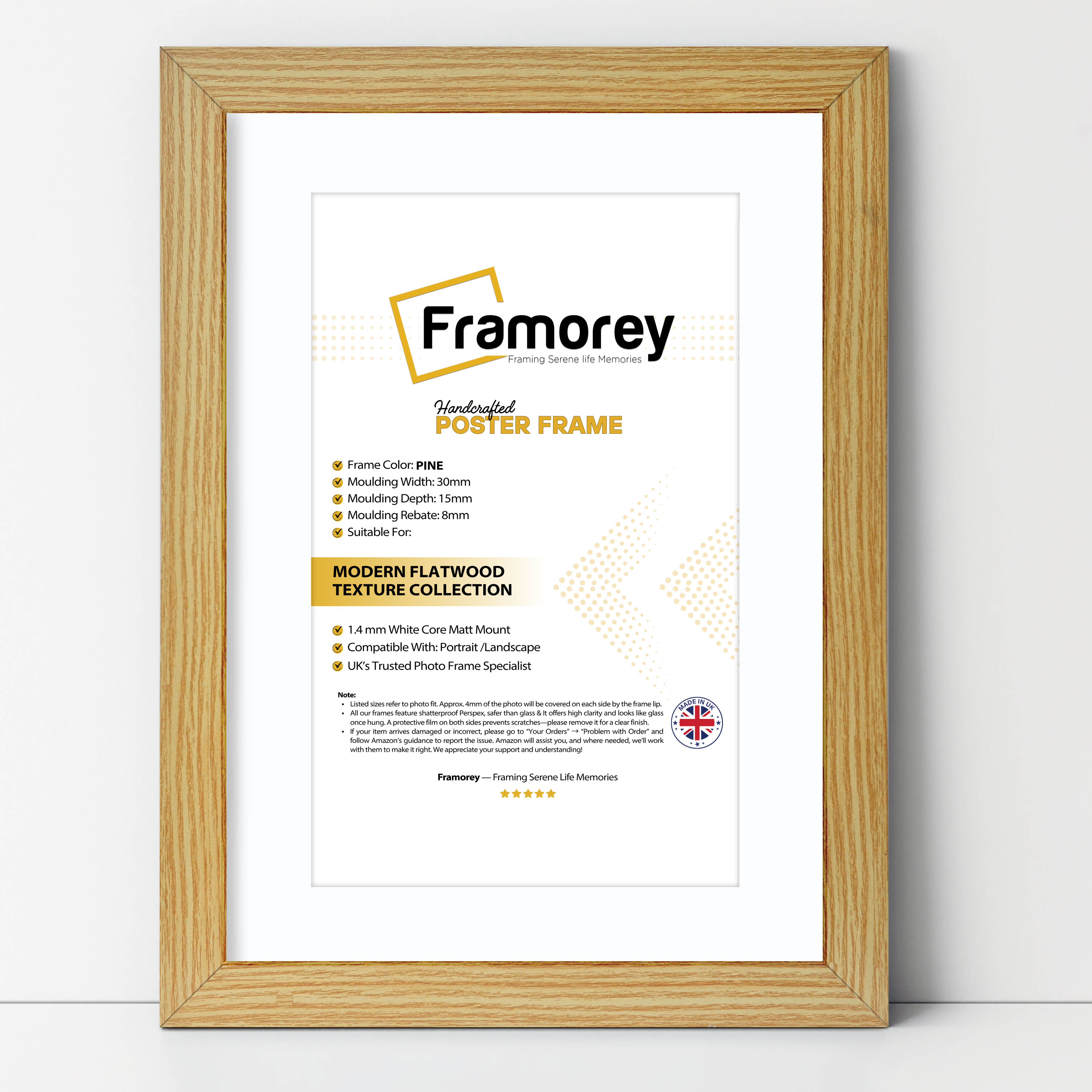 Pine Picture Frame With White Mount