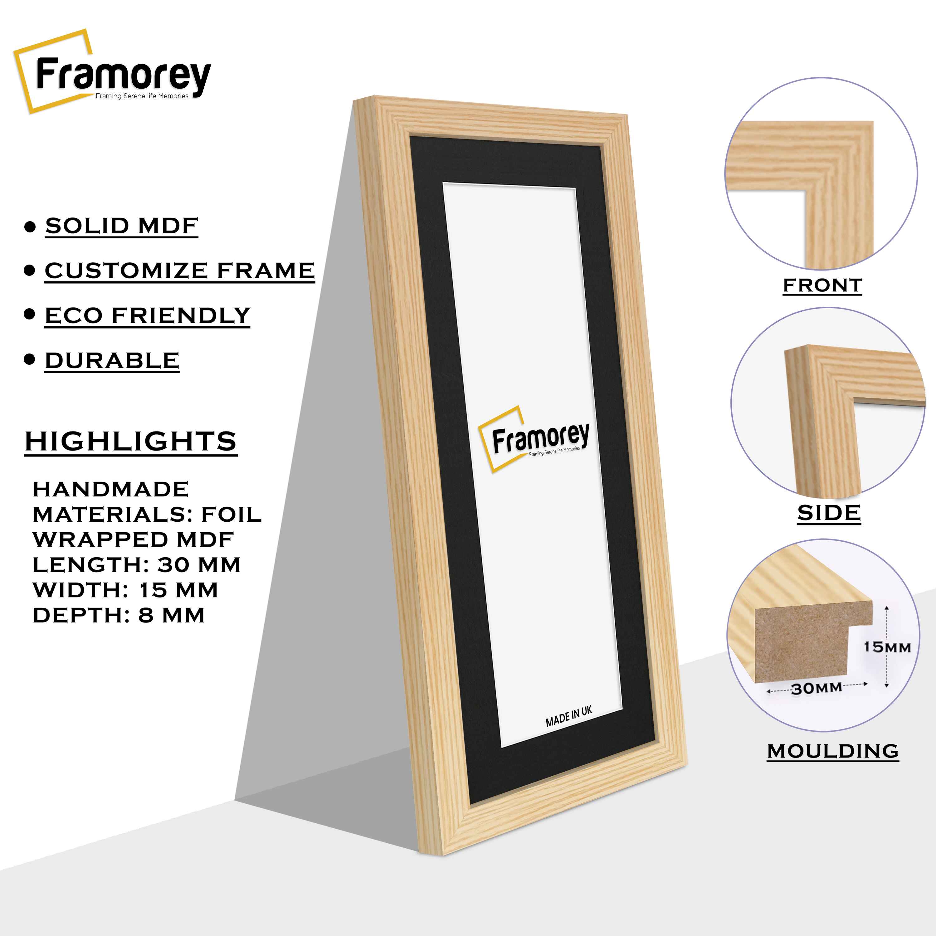 Panoramic Pine Picture Frame With Black Mount Wall Décor Frame