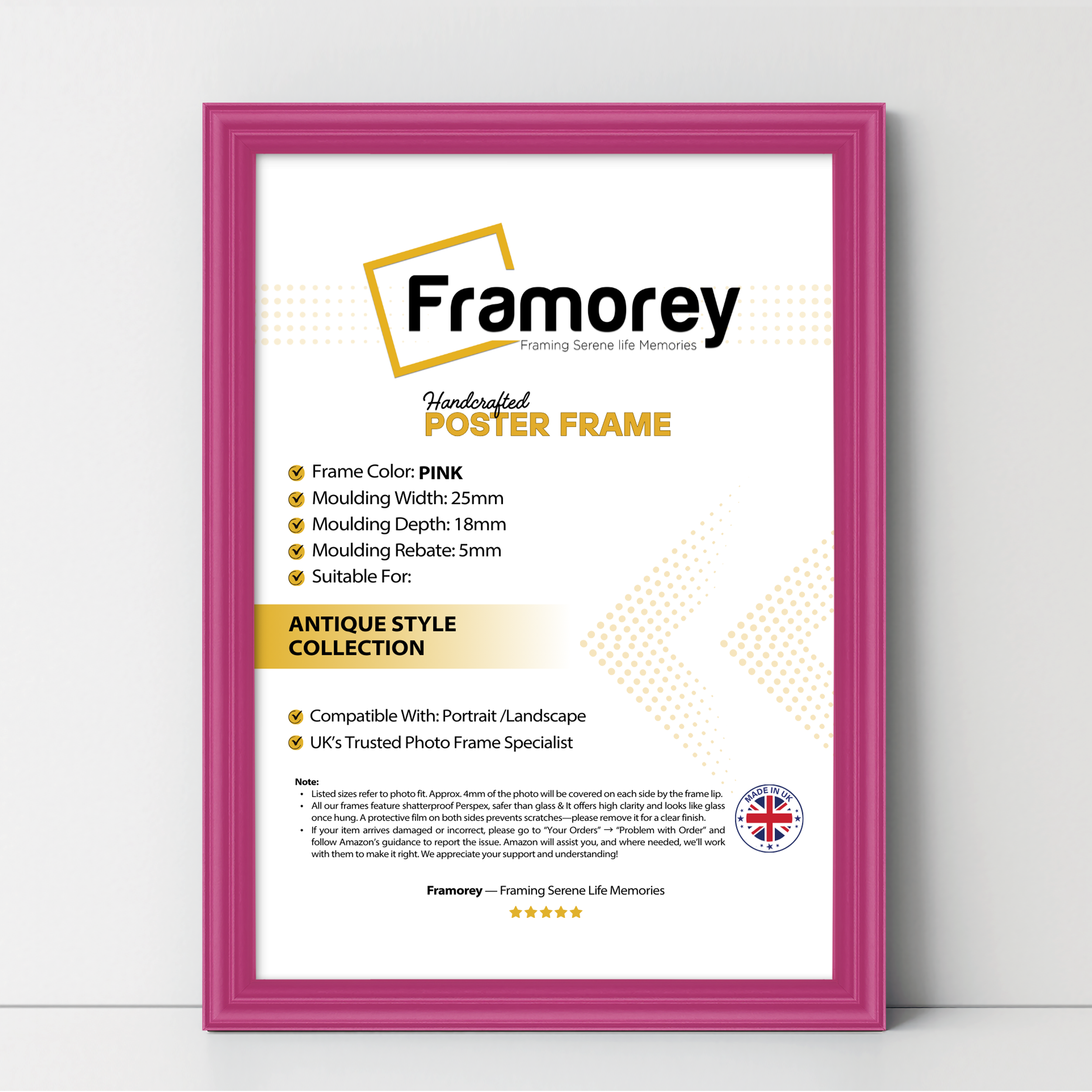 Antique Style Pink Picture Frame Wall Art Photo Frame