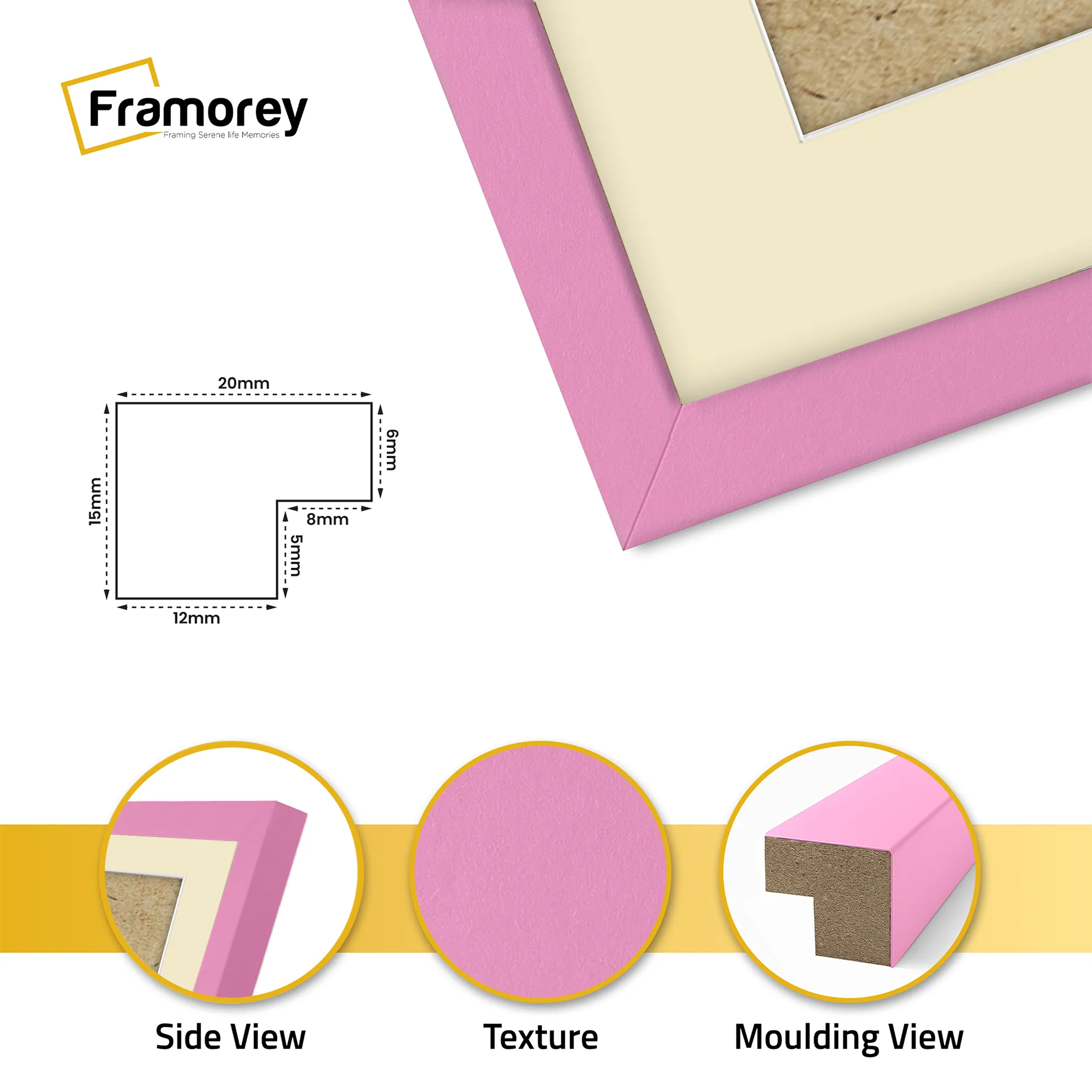 Thin Matt Panoramic Pink Picture Frames With Ivory Mount