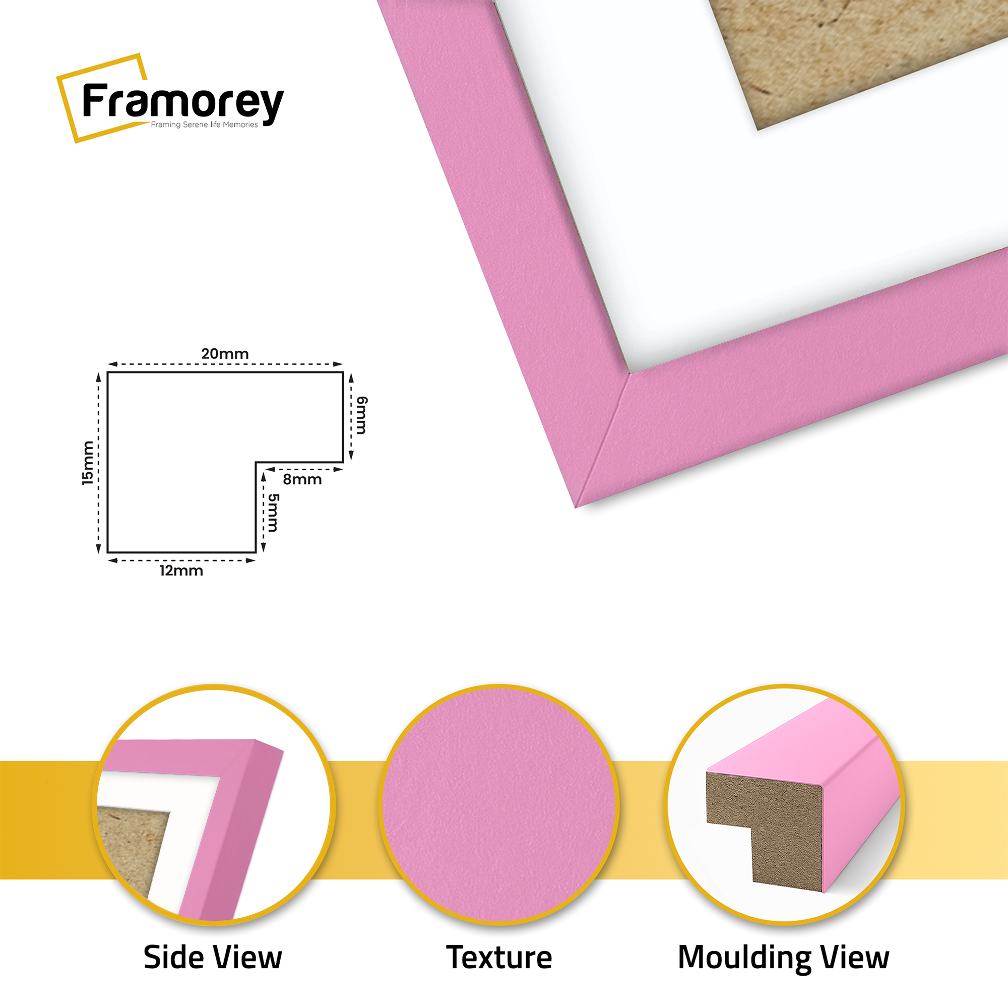 Thin Matt Pink Picture Frame With White Mount