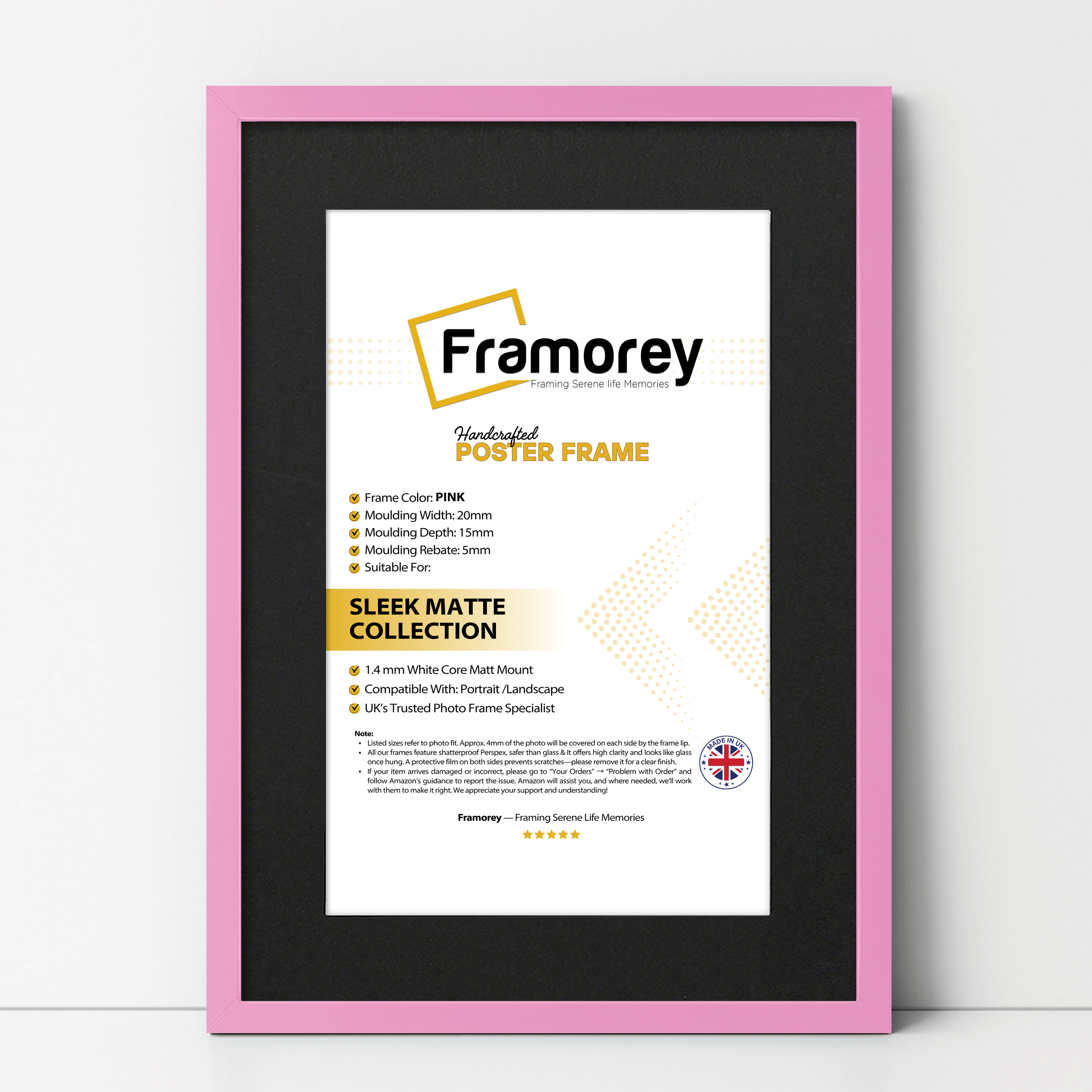 Thin Matt Pink Picture Frame With Black Mount