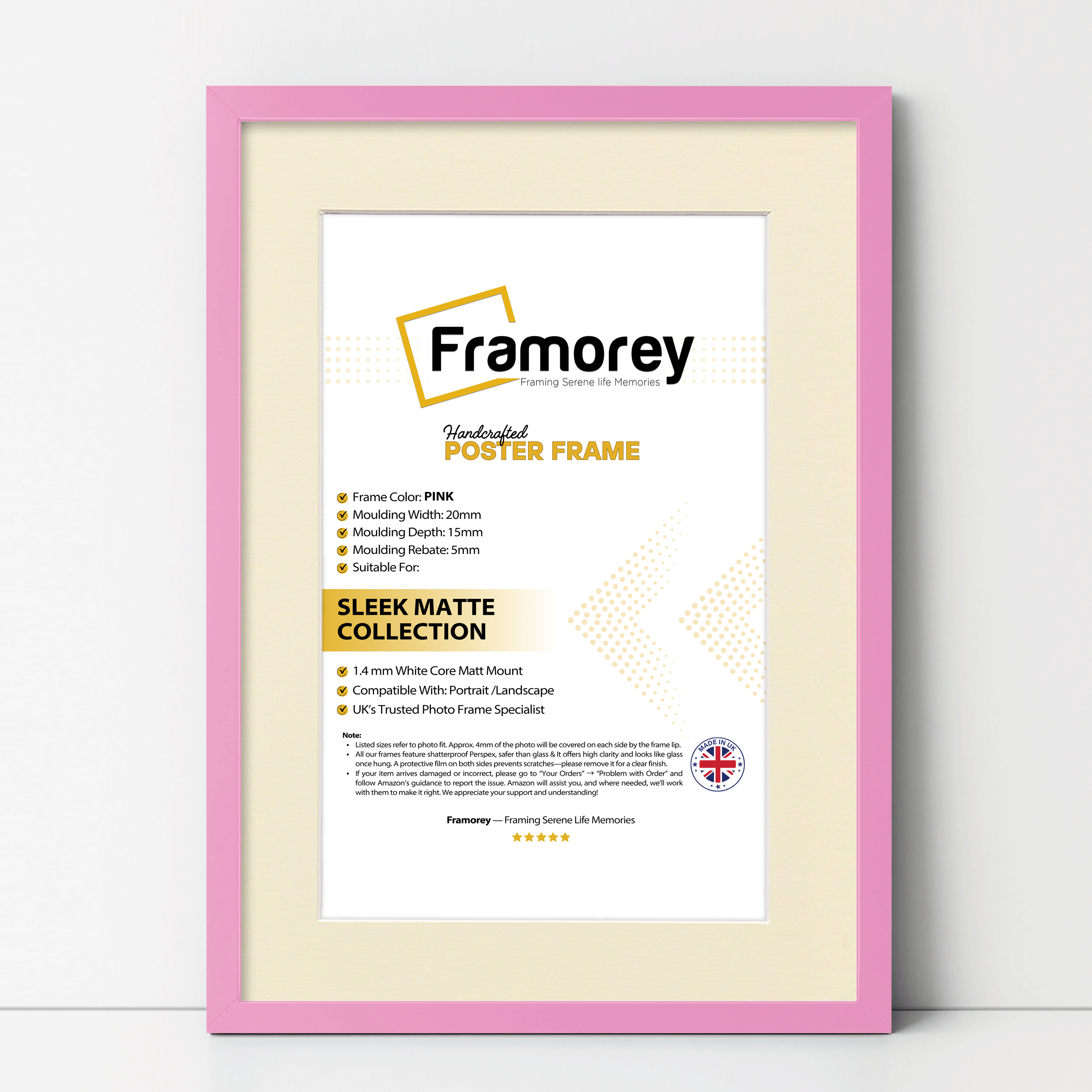 Thin Matt Pink Picture Frame With Ivory Mount