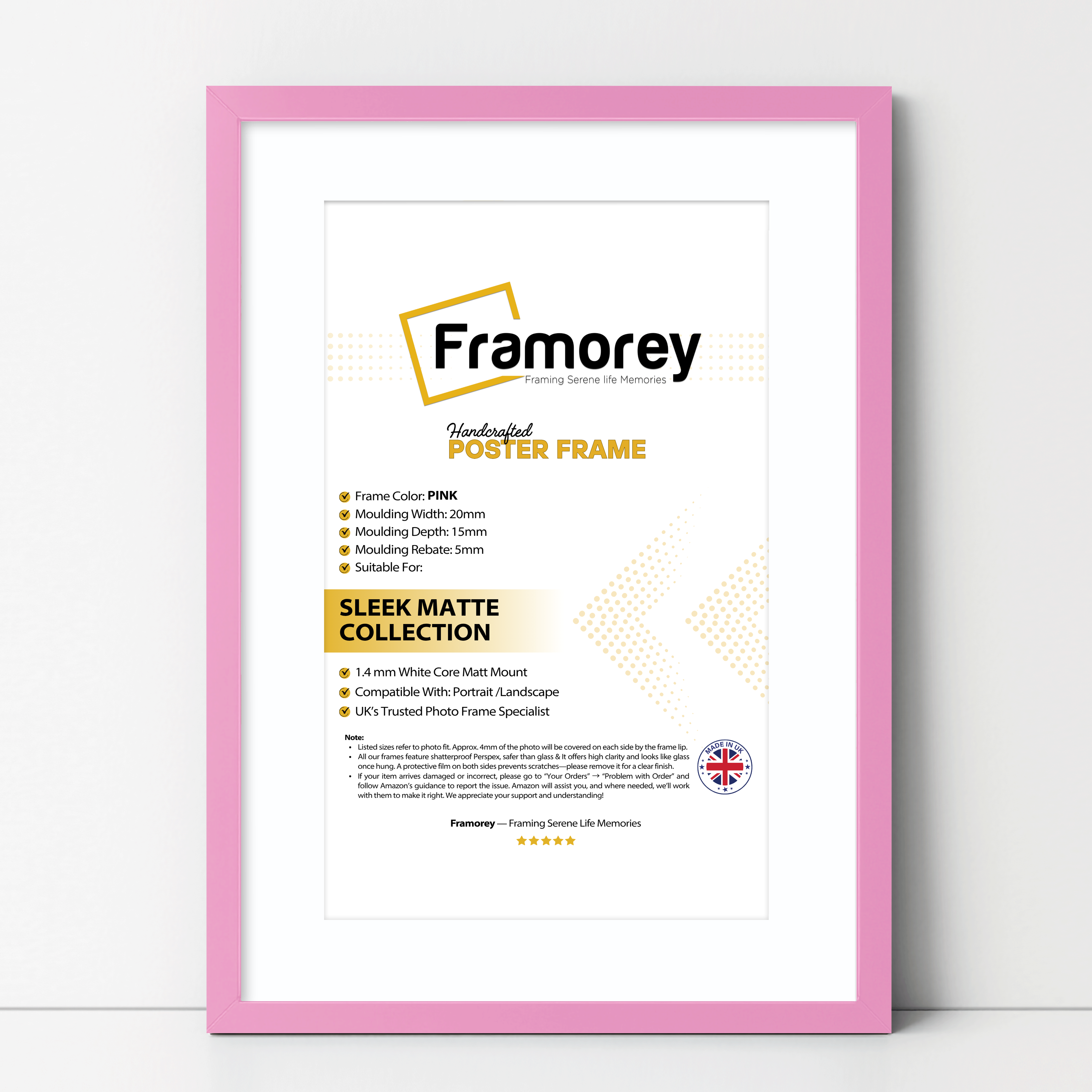 Thin Matt Pink Picture Frame With White Mount