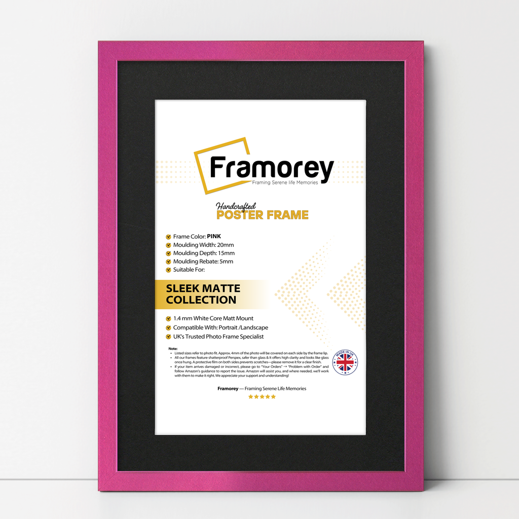 Thin Style Pink Picture Frame With Black Mount