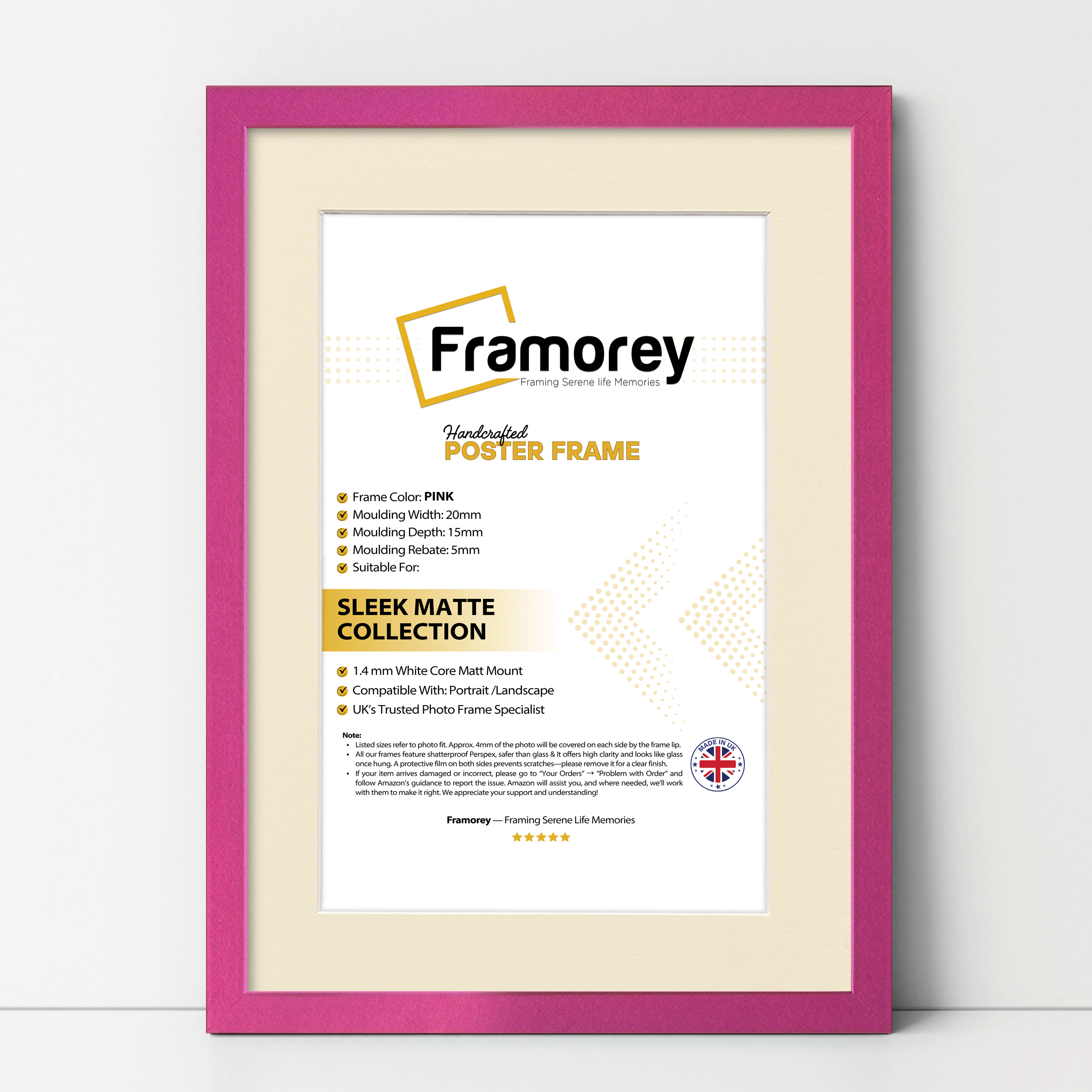 Thin Matt Pink Picture Frame With Ivory Mount