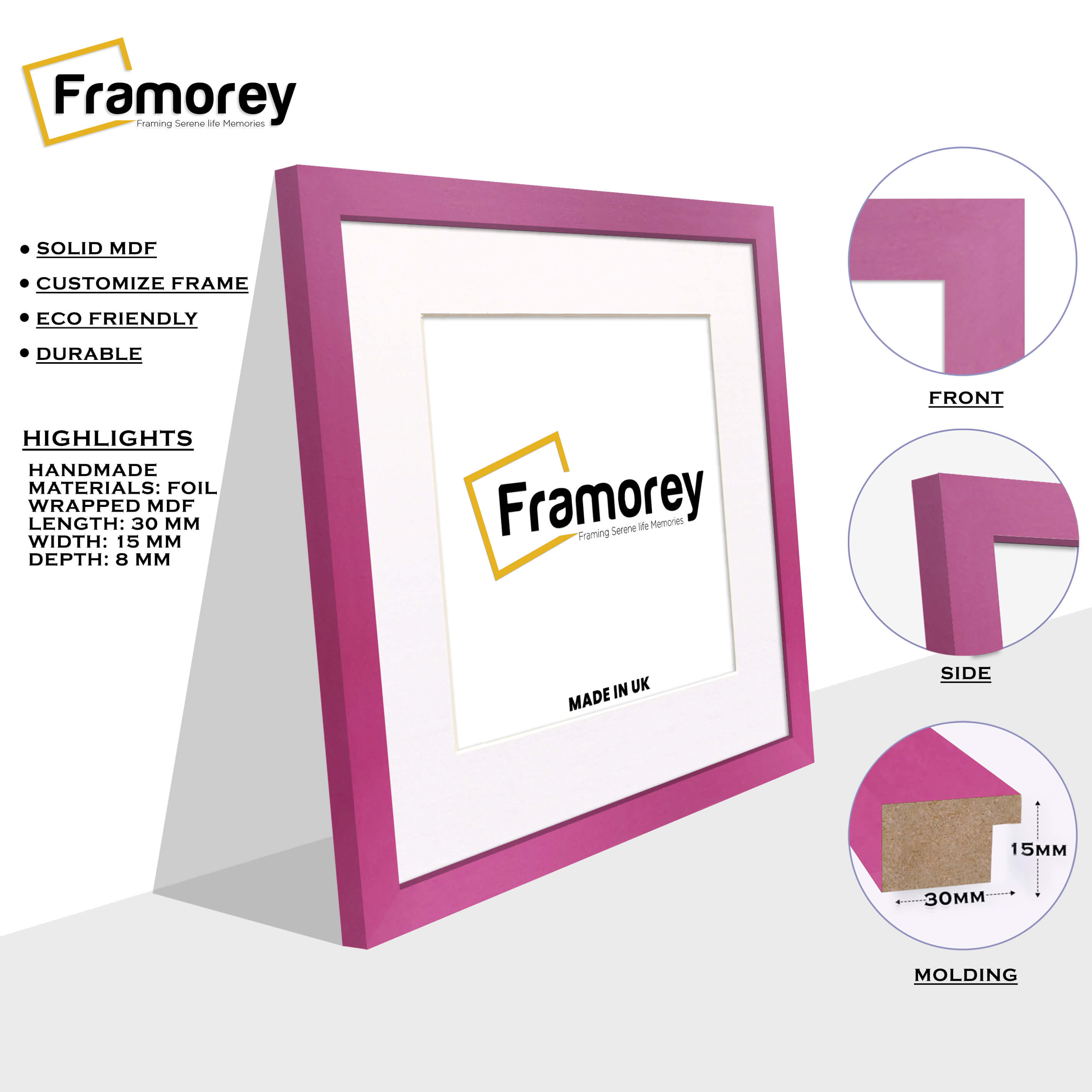 Square Size Pink Picture Frame With White Mount