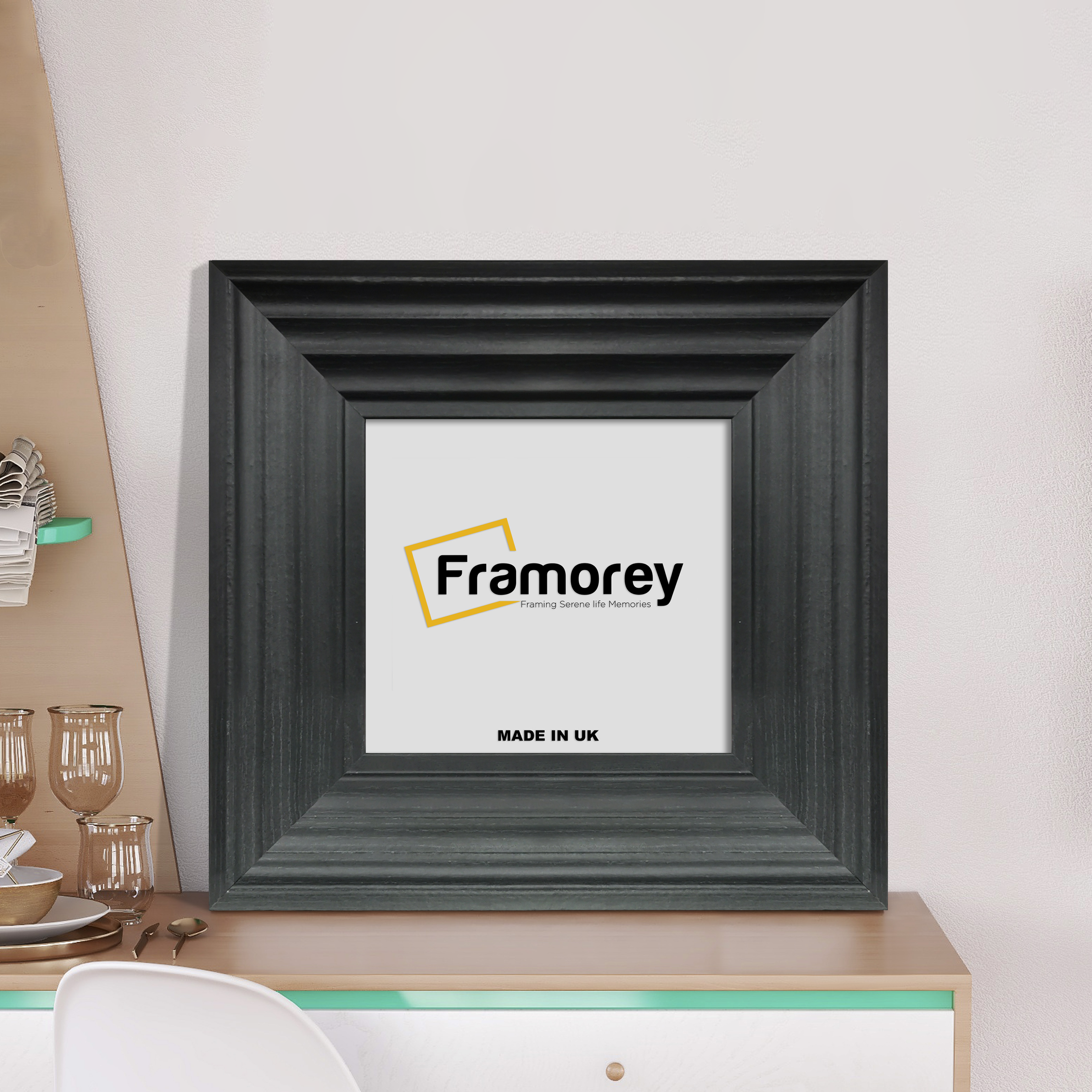 Square Photo Frame Print Frames Big Step Style placed on a drawer.