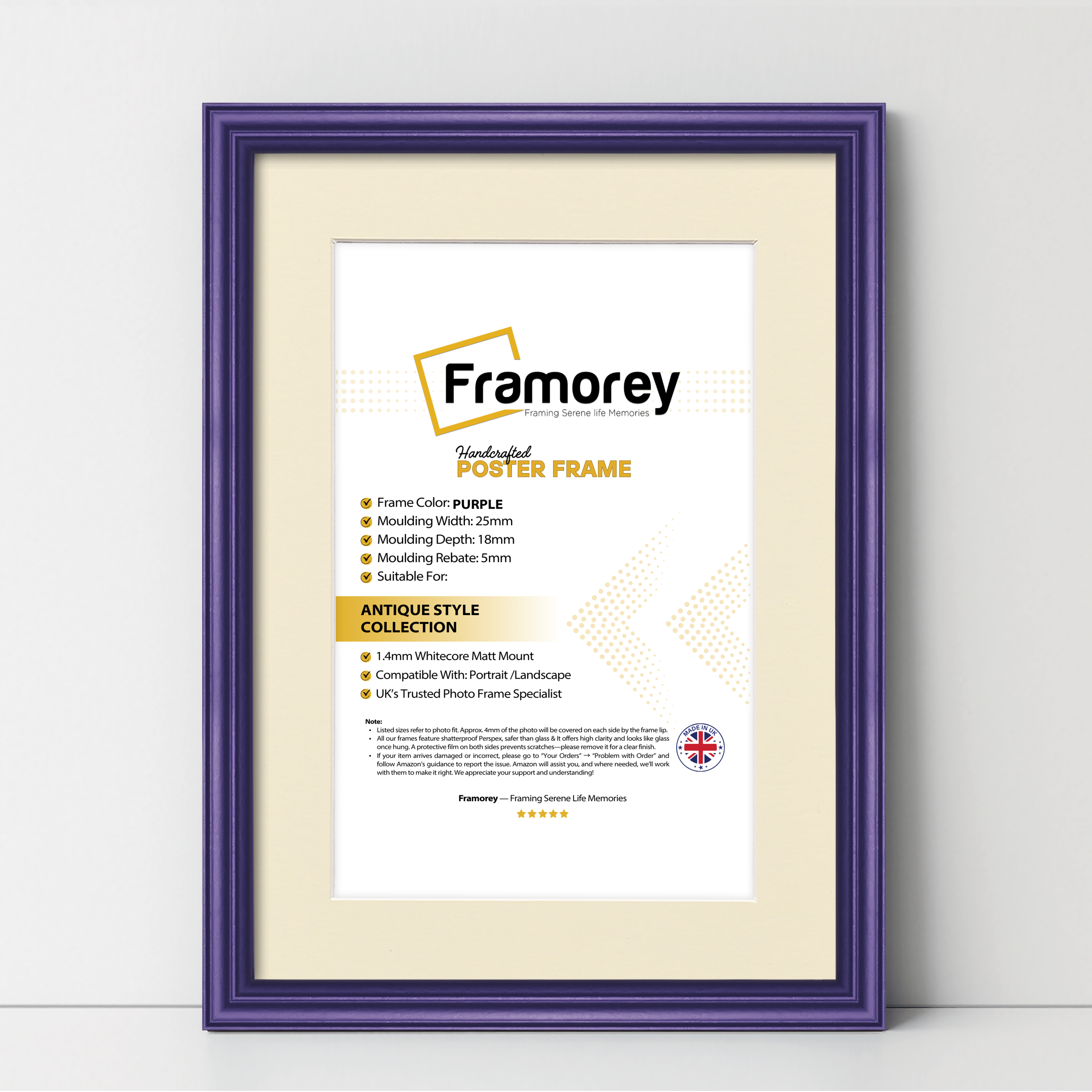 Antique Style Purple Picture Frame Wall Art Photo Frame With Ivory Mount