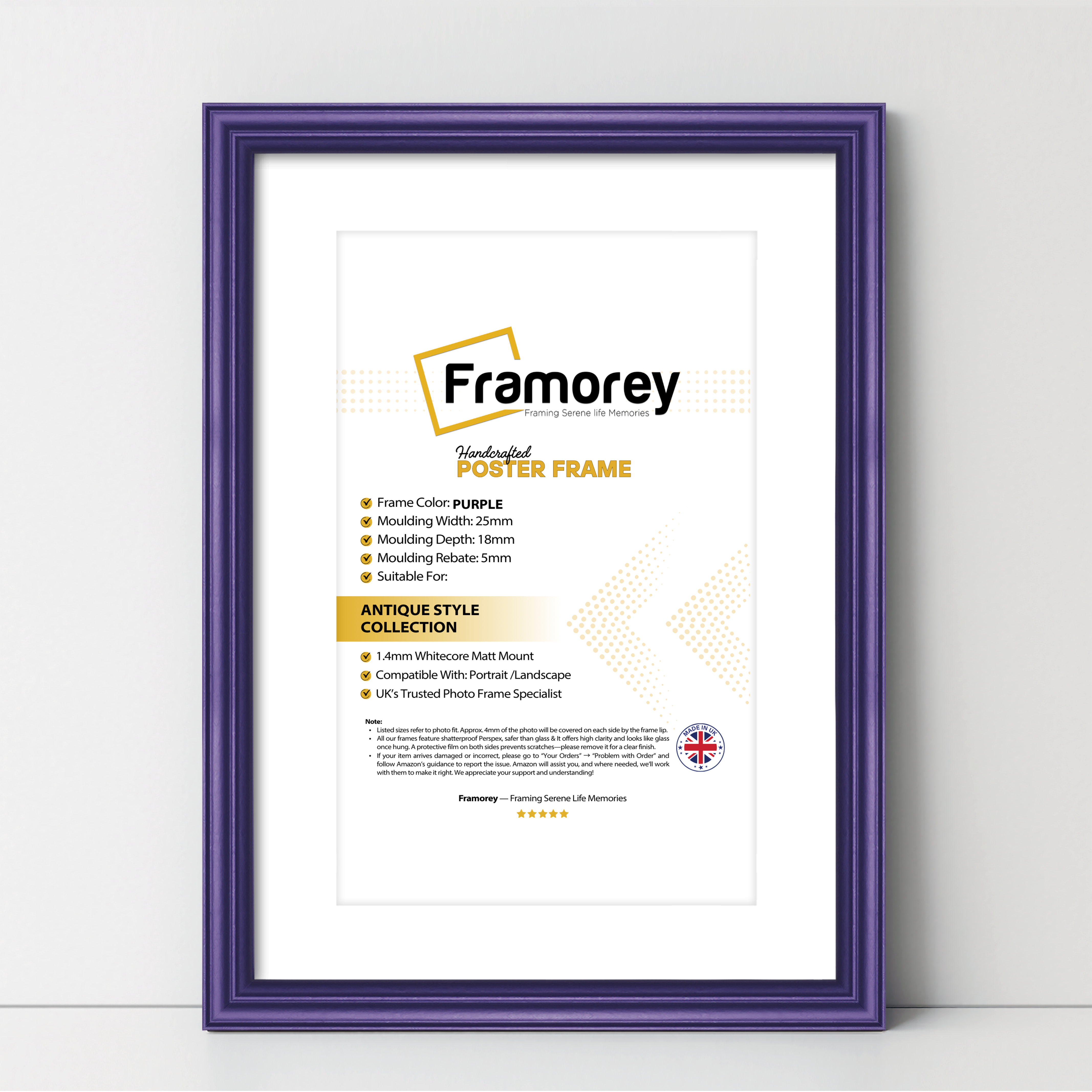 Antique Style Purple Picture Frame Wall Art Photo Frame With White Mount