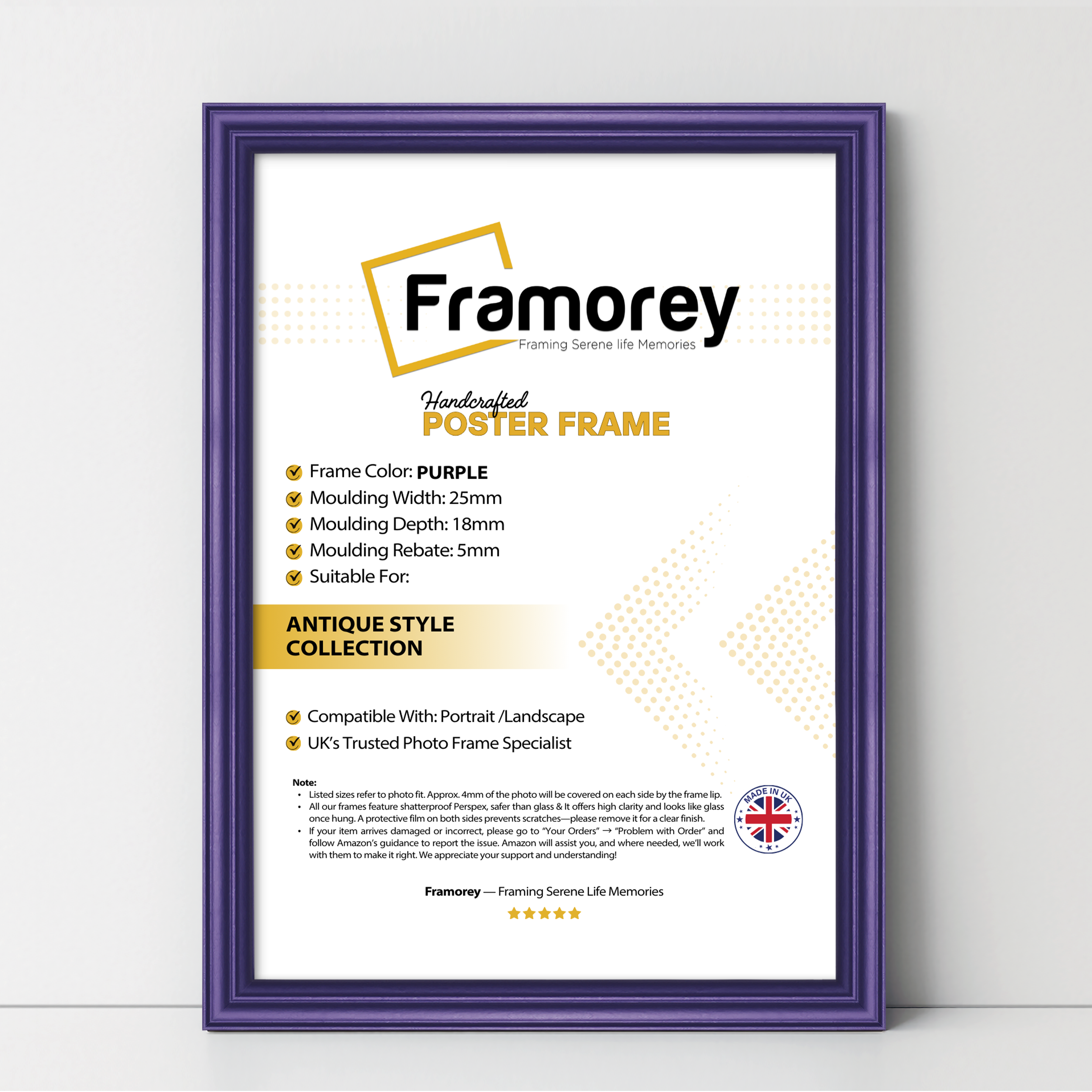 Antique Style Purple Picture Frame Wall Art Photo Frame